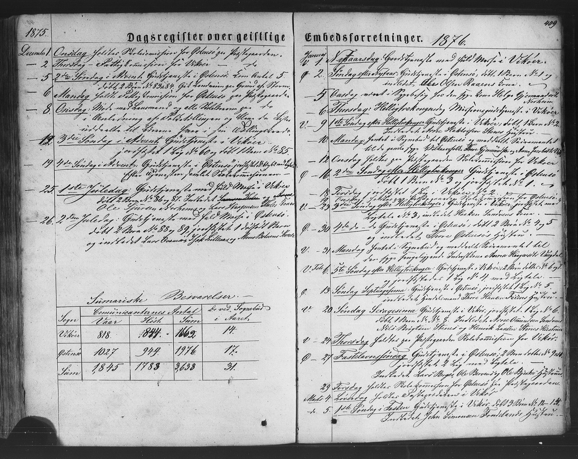 Kvam sokneprestembete, SAB/A-76201/H/Haa: Parish register (official) no. A 9, 1864-1879, p. 409