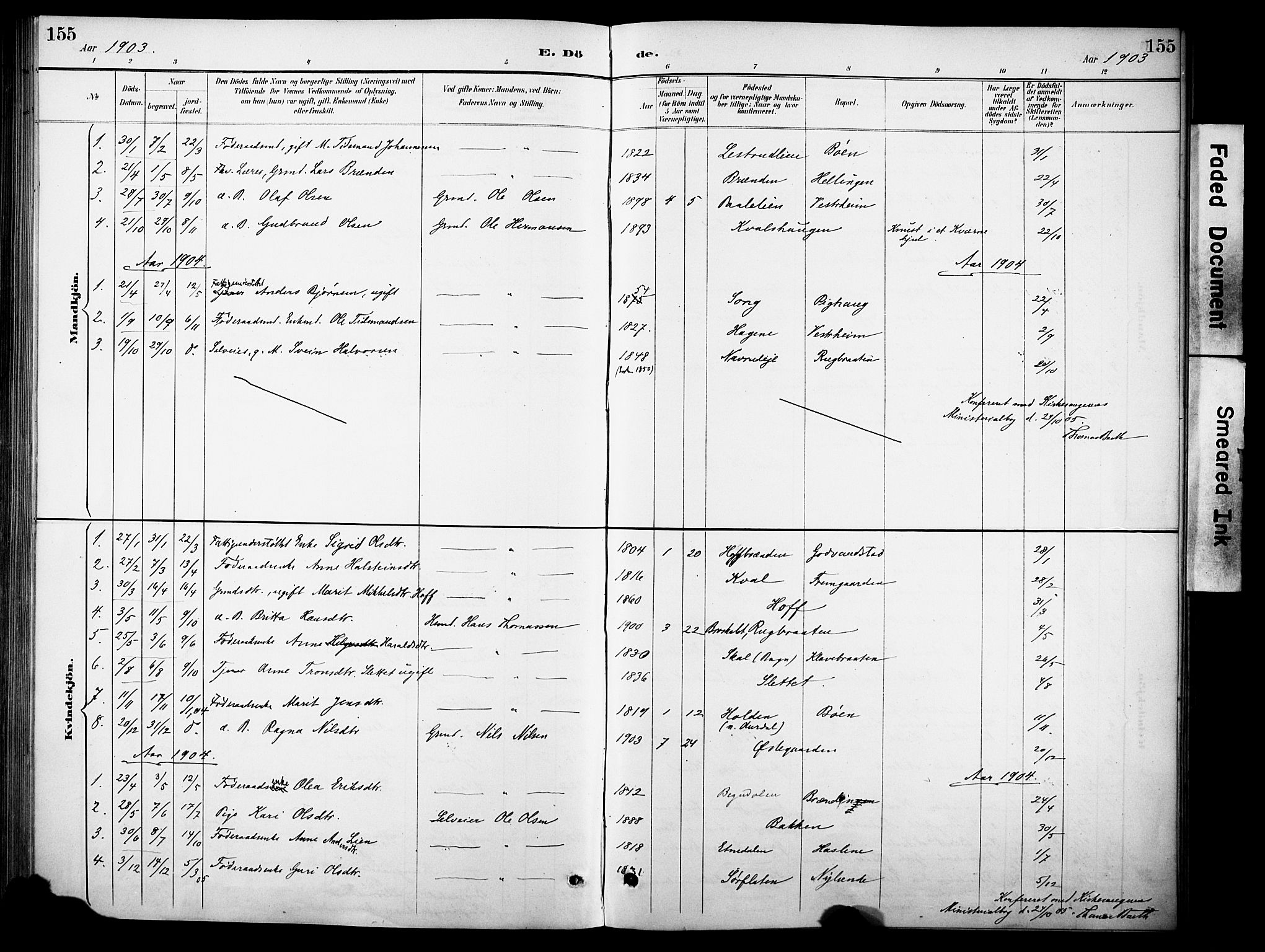Sør-Aurdal prestekontor, SAH/PREST-128/H/Ha/Haa/L0010: Parish register (official) no. 10, 1886-1906, p. 155