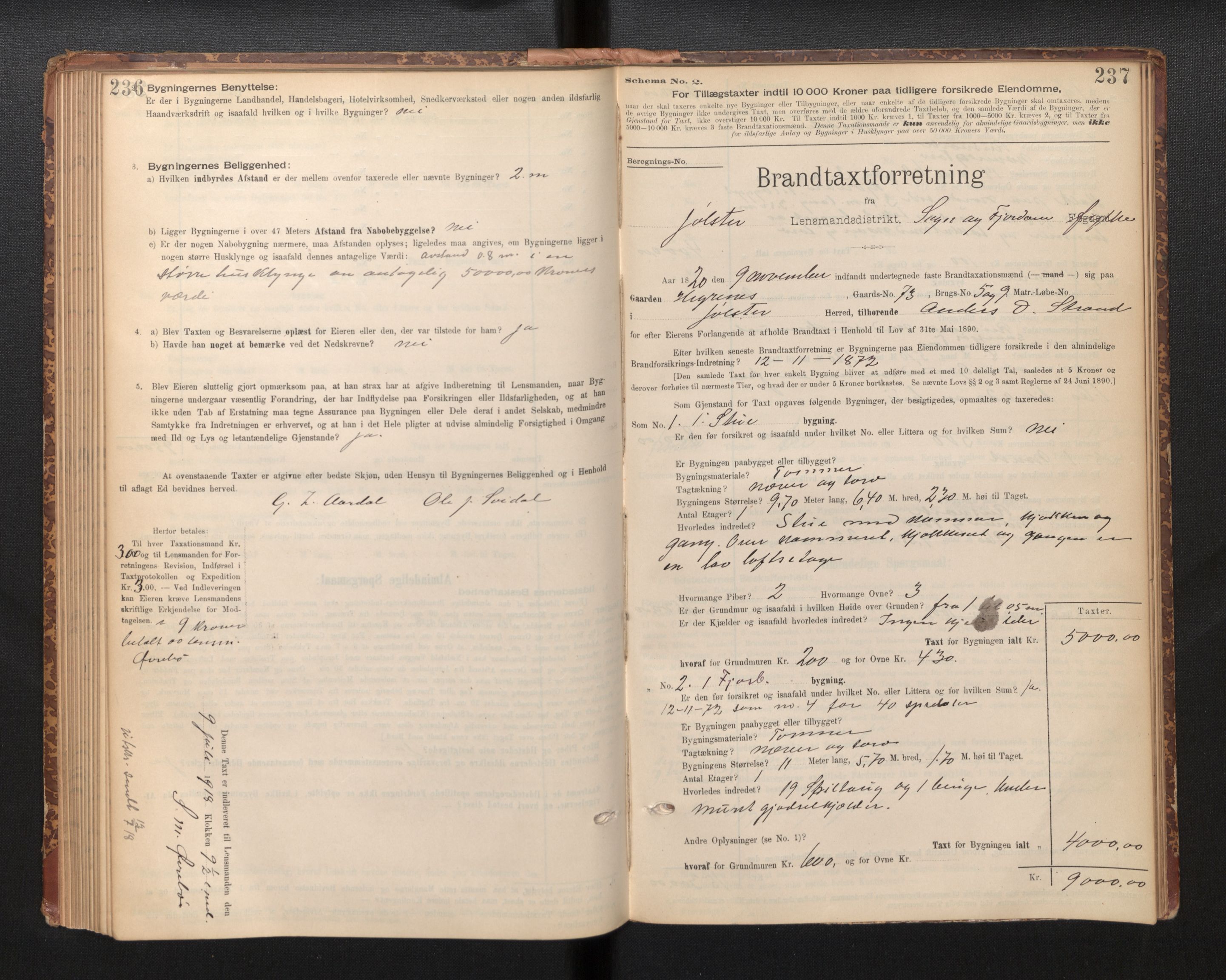 Lensmannen i Jølster, SAB/A-28701/0012/L0004: Branntakstprotokoll, skjematakst, 1895-1923, p. 236-237