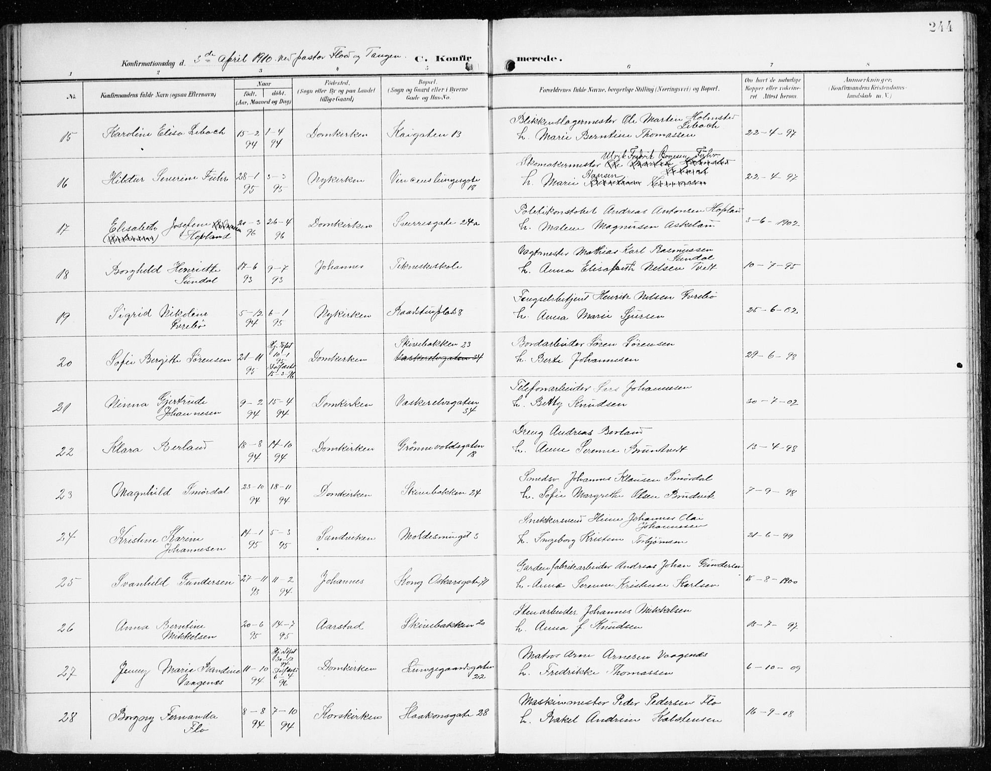 Domkirken sokneprestembete, AV/SAB-A-74801/H/Haa/L0031: Parish register (official) no. C 6, 1898-1915, p. 244