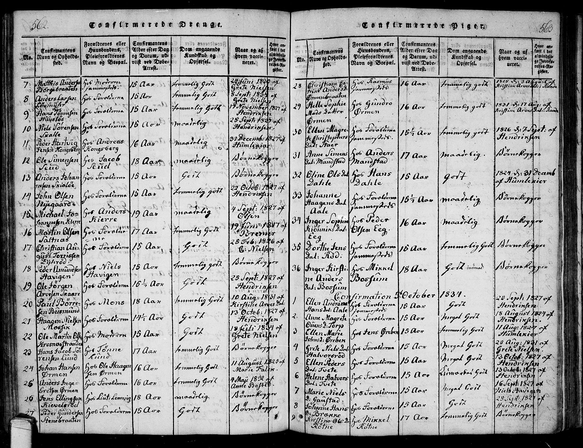 Onsøy prestekontor Kirkebøker, SAO/A-10914/F/Fa/L0002: Parish register (official) no. I 2, 1814-1840, p. 562-563