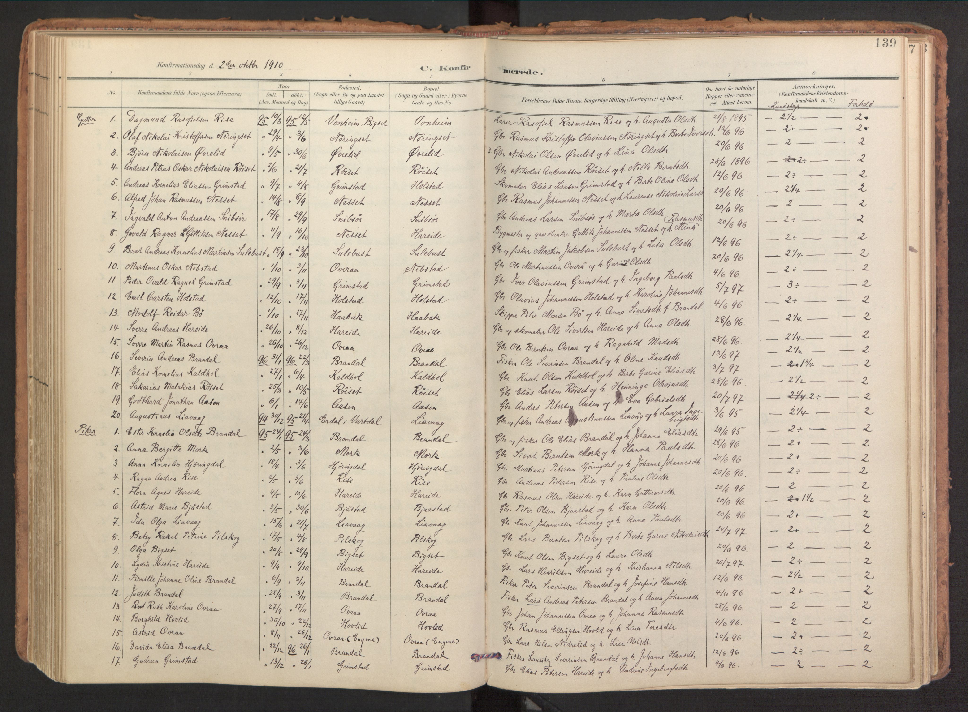 Ministerialprotokoller, klokkerbøker og fødselsregistre - Møre og Romsdal, SAT/A-1454/510/L0123: Parish register (official) no. 510A03, 1898-1922, p. 139