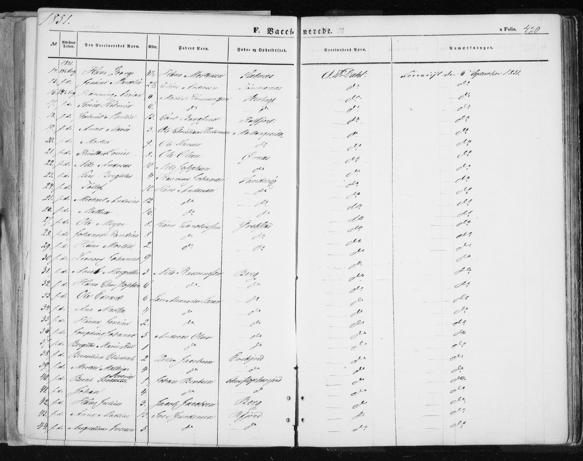 Tromsø sokneprestkontor/stiftsprosti/domprosti, SATØ/S-1343/G/Ga/L0010kirke: Parish register (official) no. 10, 1848-1855, p. 420