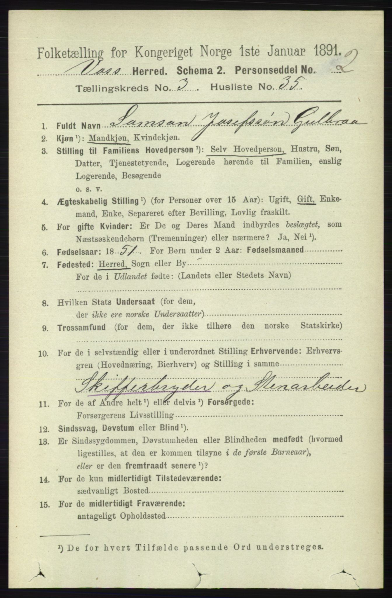 RA, 1891 census for 1235 Voss, 1891, p. 1396