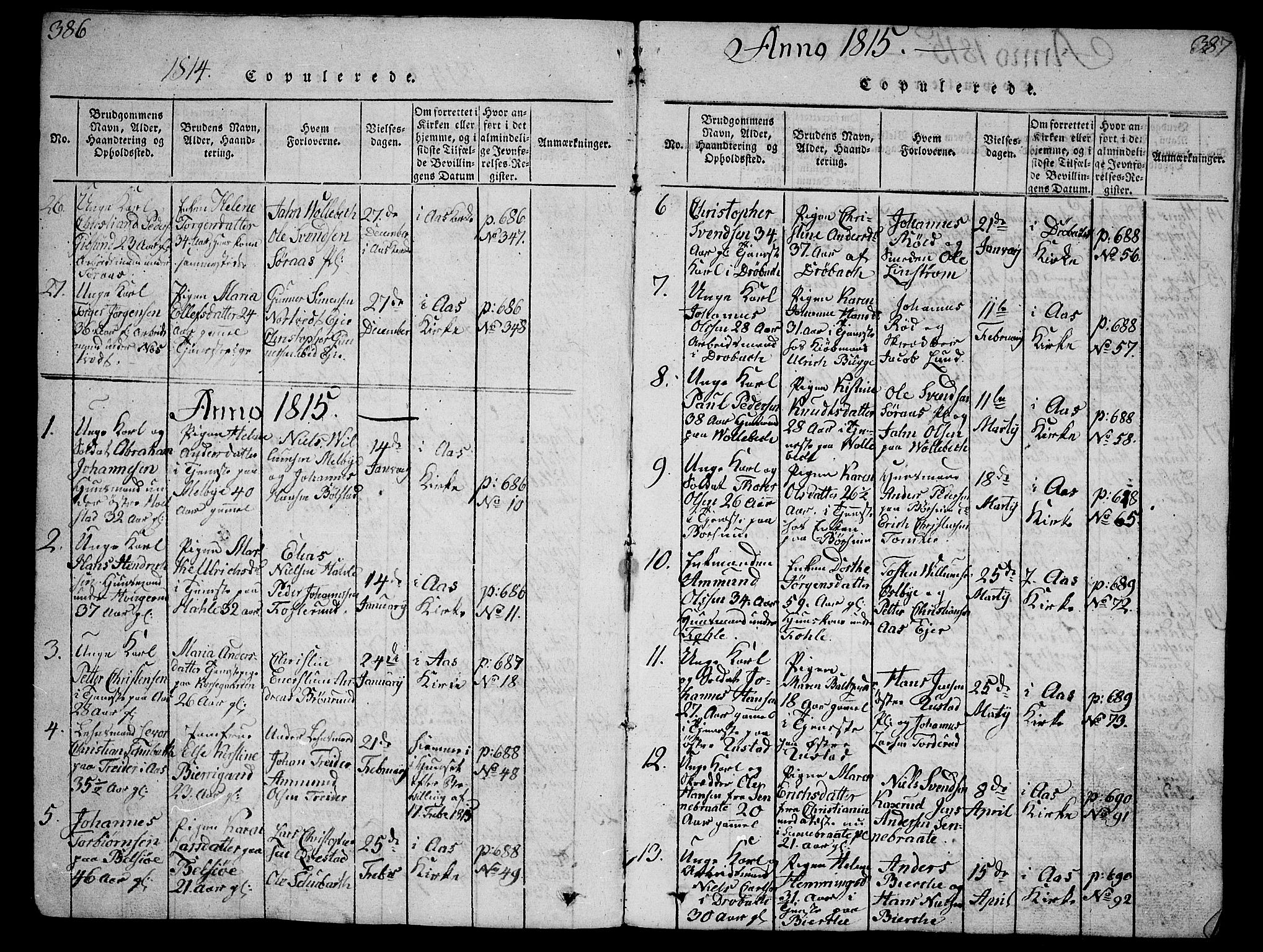 Ås prestekontor Kirkebøker, AV/SAO-A-10894/G/Ga/L0001: Parish register (copy) no. I 1, 1814-1820, p. 386-387