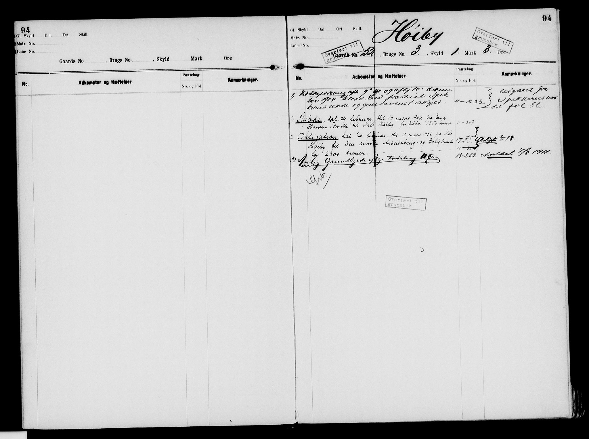 Nord-Hedmark sorenskriveri, SAH/TING-012/H/Ha/Had/Hade/L0003: Mortgage register no. 4.3, 1899-1940, p. 94