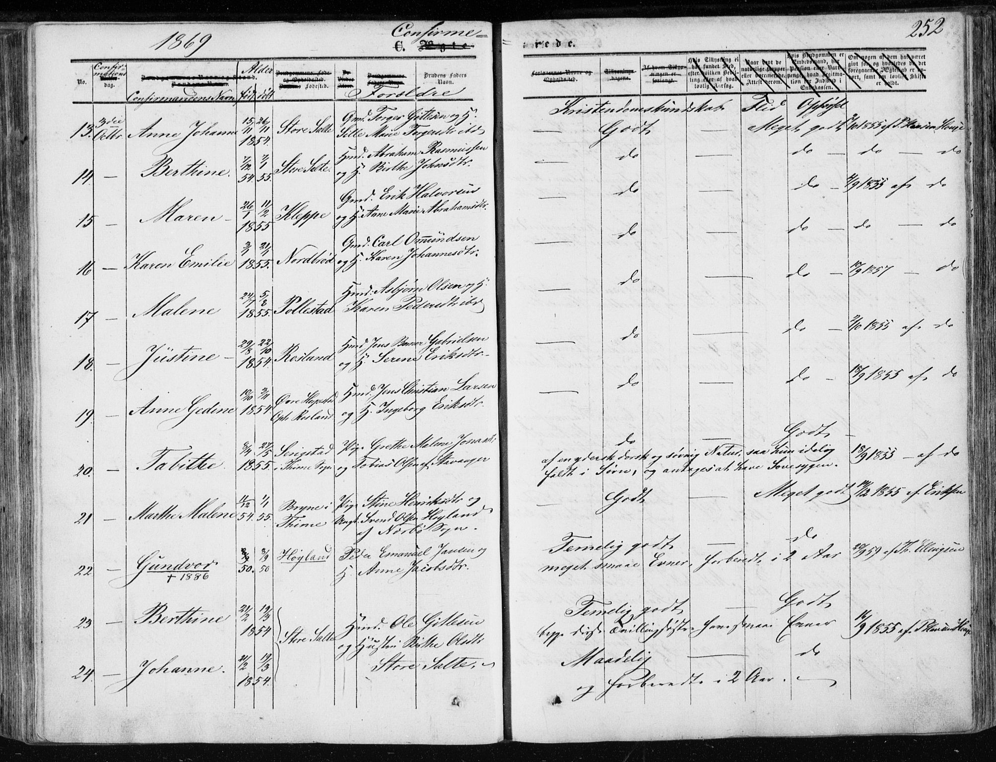 Klepp sokneprestkontor, AV/SAST-A-101803/001/3/30BA/L0005: Parish register (official) no. A 5, 1853-1870, p. 252