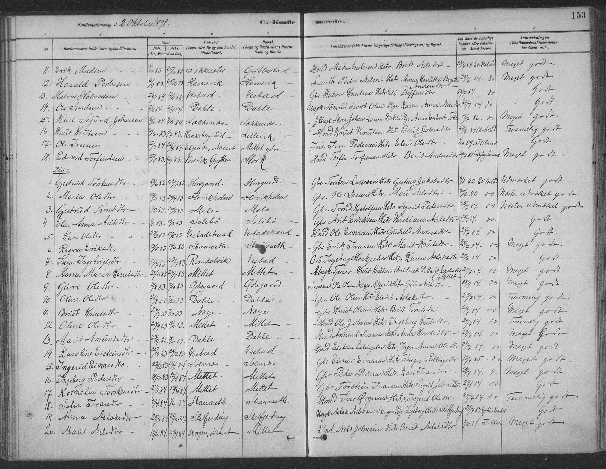 Ministerialprotokoller, klokkerbøker og fødselsregistre - Møre og Romsdal, SAT/A-1454/547/L0604: Parish register (official) no. 547A06, 1878-1906, p. 153