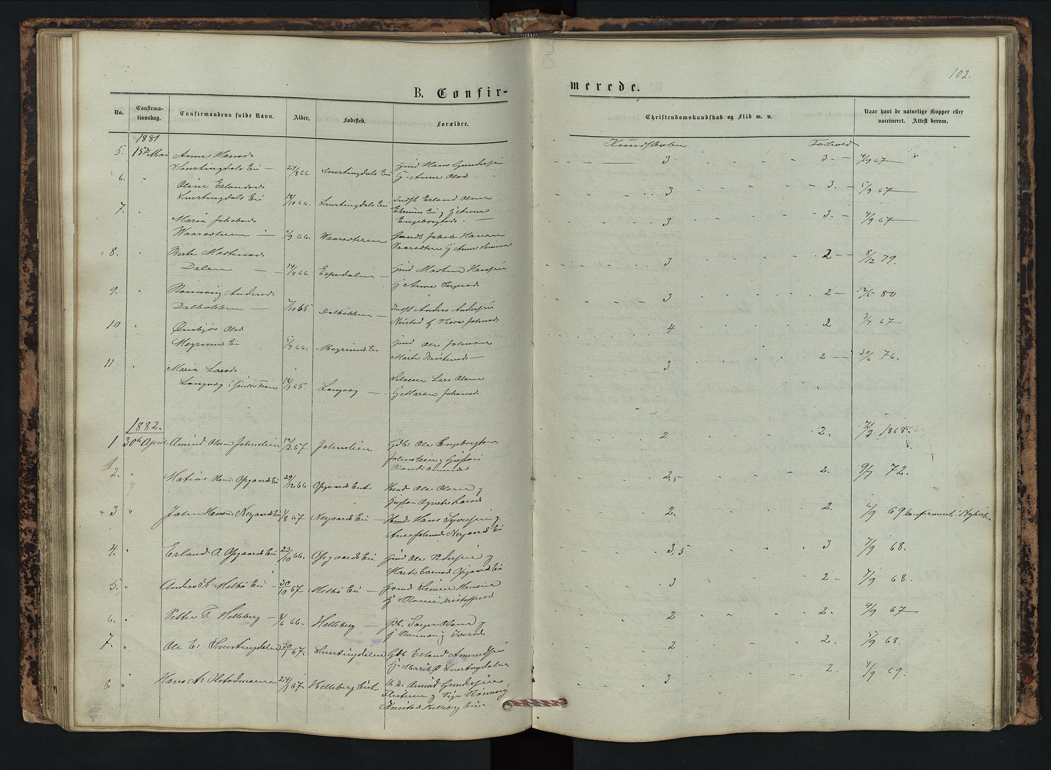 Vestre Gausdal prestekontor, SAH/PREST-094/H/Ha/Hab/L0002: Parish register (copy) no. 2, 1874-1897, p. 102