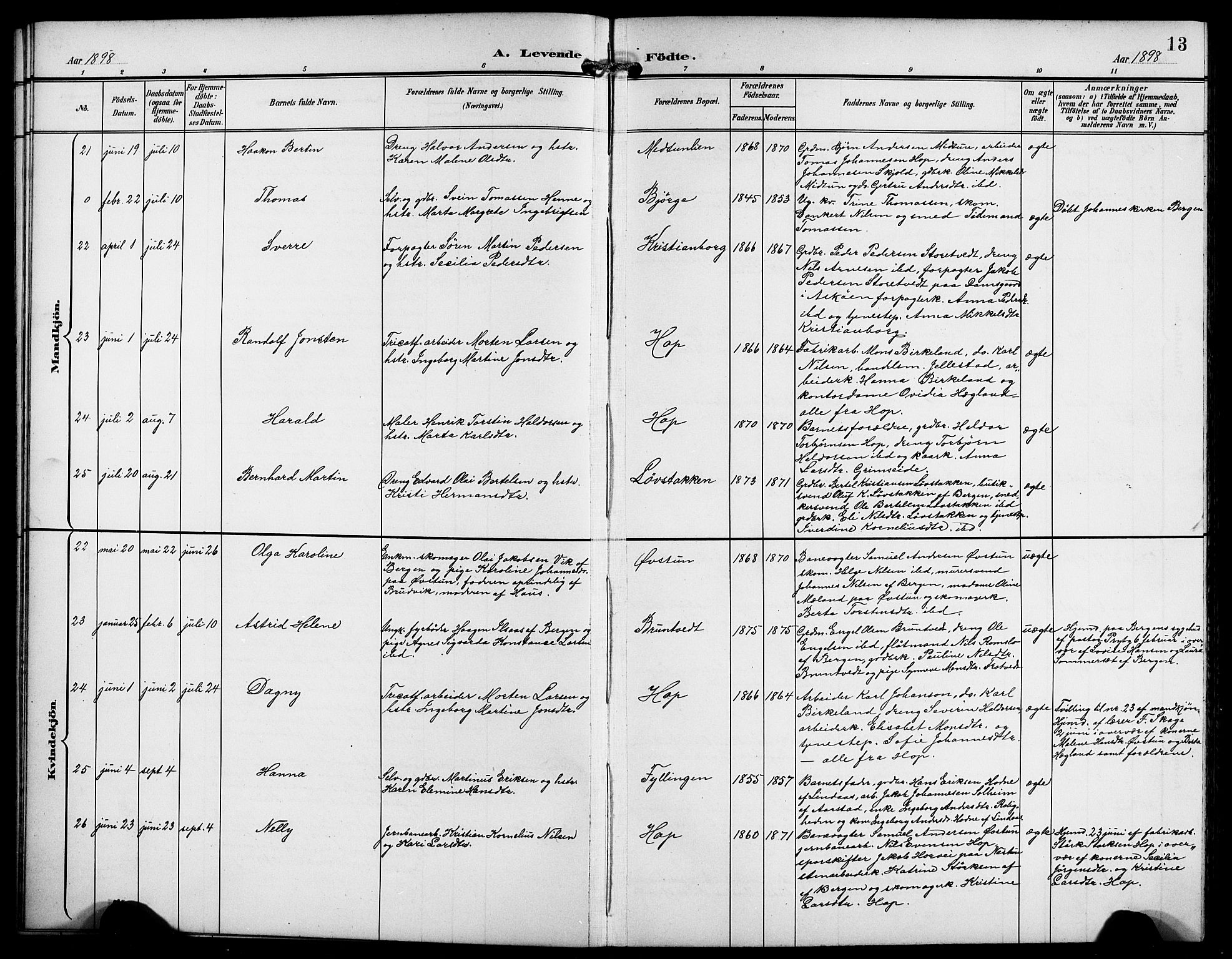 Birkeland Sokneprestembete, AV/SAB-A-74601/H/Hab: Parish register (copy) no. A 5, 1897-1905, p. 13