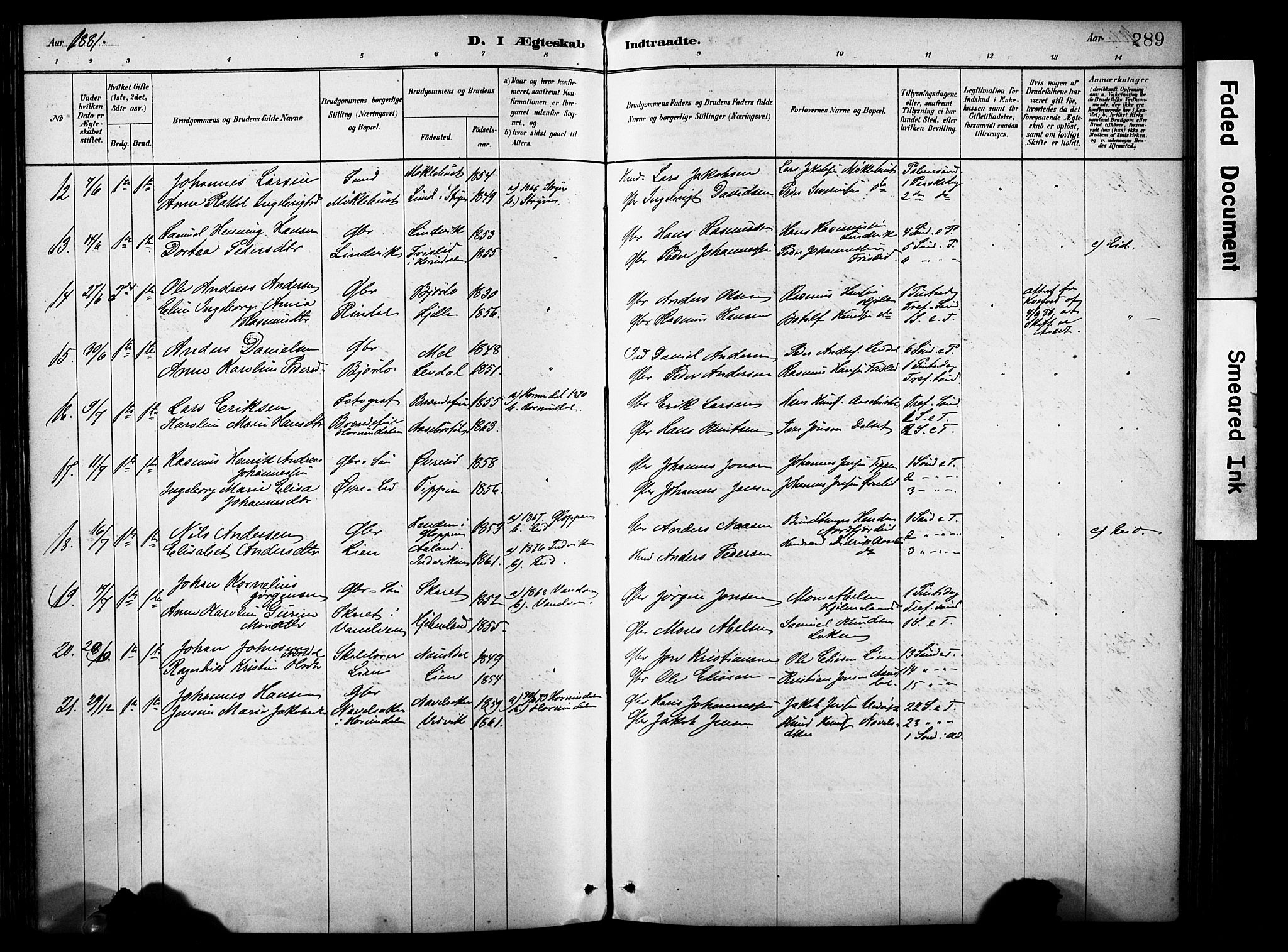 Eid sokneprestembete, AV/SAB-A-82301/H/Haa/Haab/L0001: Parish register (official) no. B 1, 1879-1906, p. 289