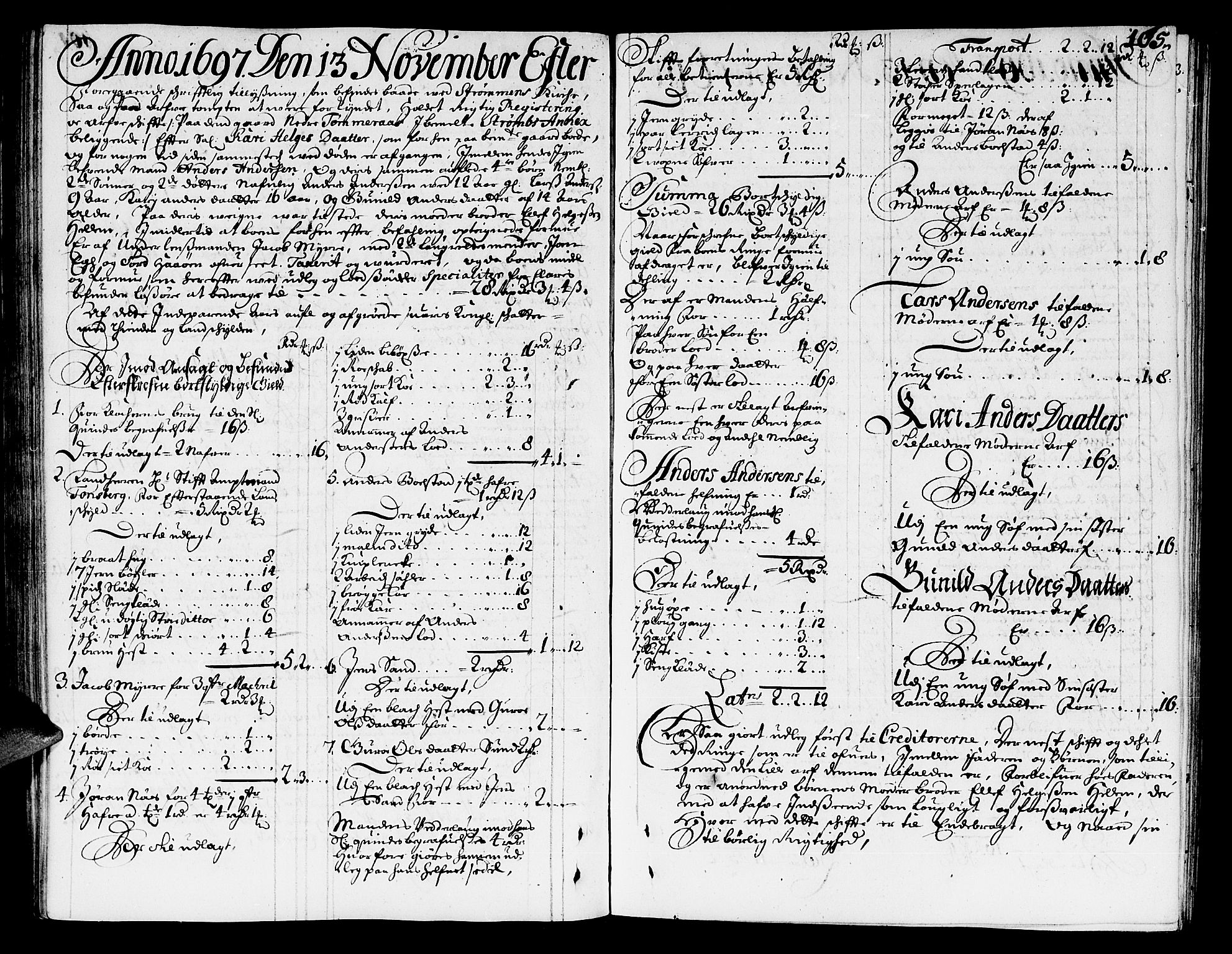 Nordre Jarlsberg sorenskriveri, AV/SAKO-A-80/H/Hc/L0004: Skifteprotokoll, 1696-1701, p. 104b-105a