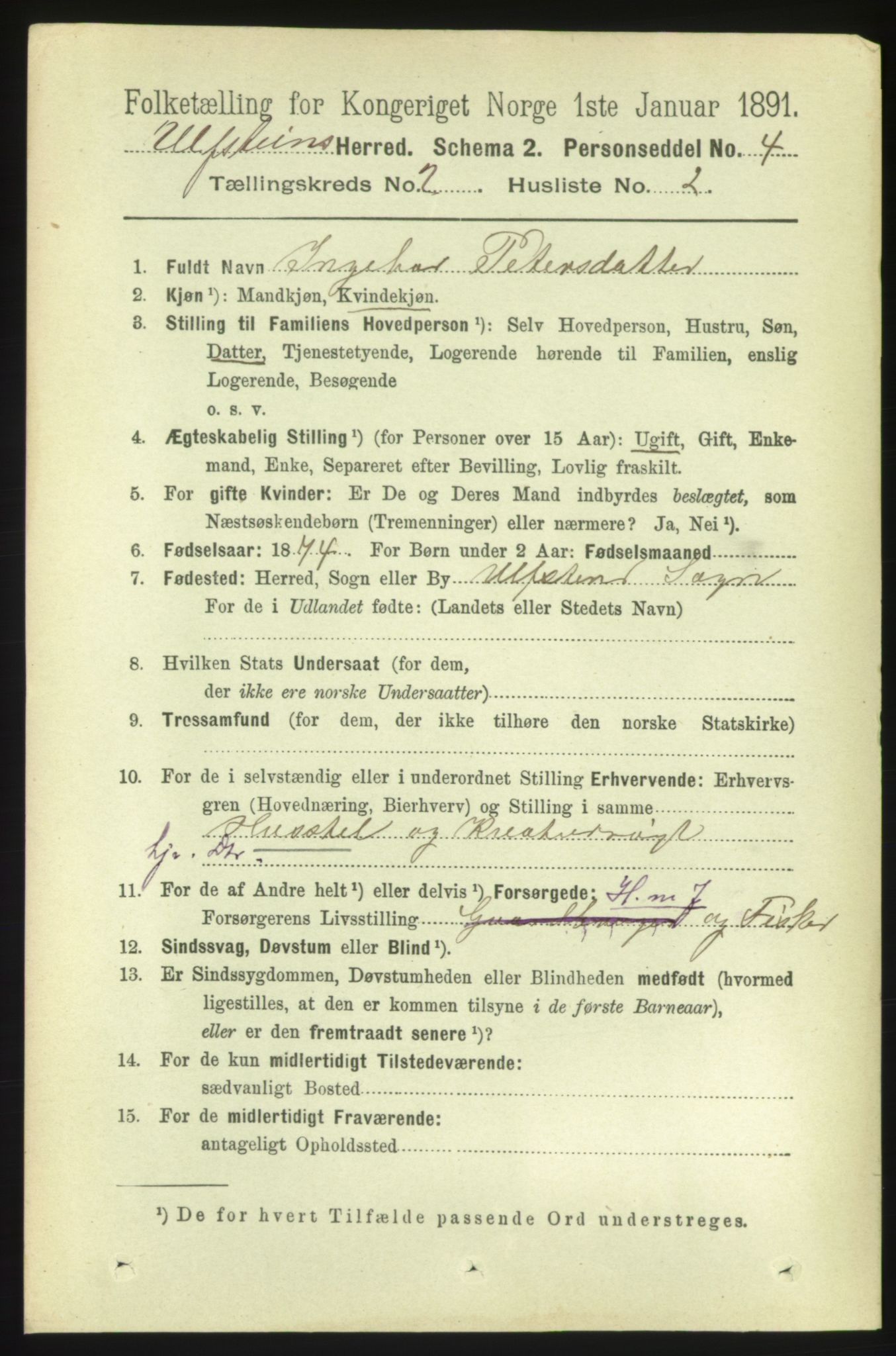 RA, 1891 census for 1516 Ulstein, 1891, p. 330