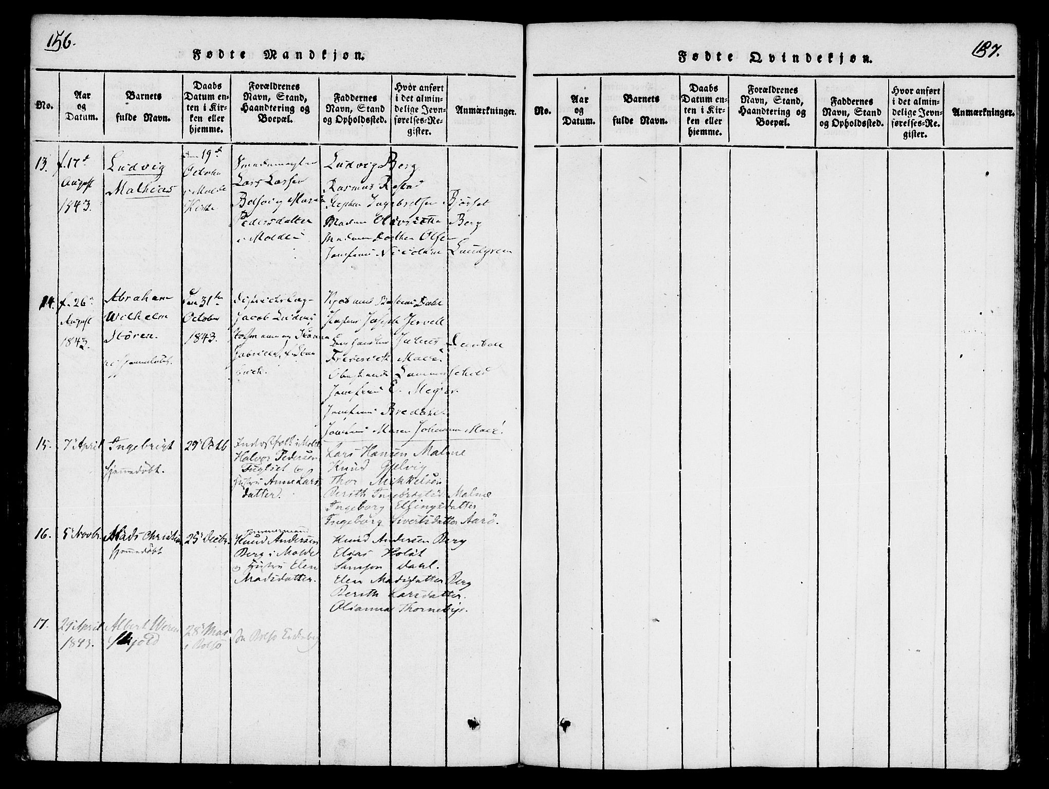 Ministerialprotokoller, klokkerbøker og fødselsregistre - Møre og Romsdal, AV/SAT-A-1454/558/L0688: Parish register (official) no. 558A02, 1818-1843, p. 156-157