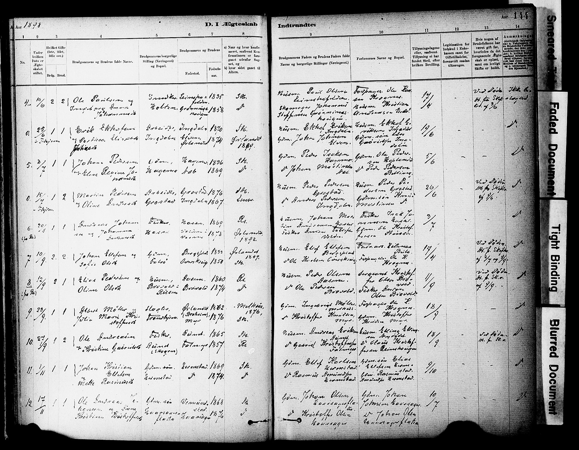 Ministerialprotokoller, klokkerbøker og fødselsregistre - Sør-Trøndelag, SAT/A-1456/646/L0615: Parish register (official) no. 646A13, 1885-1900, p. 144