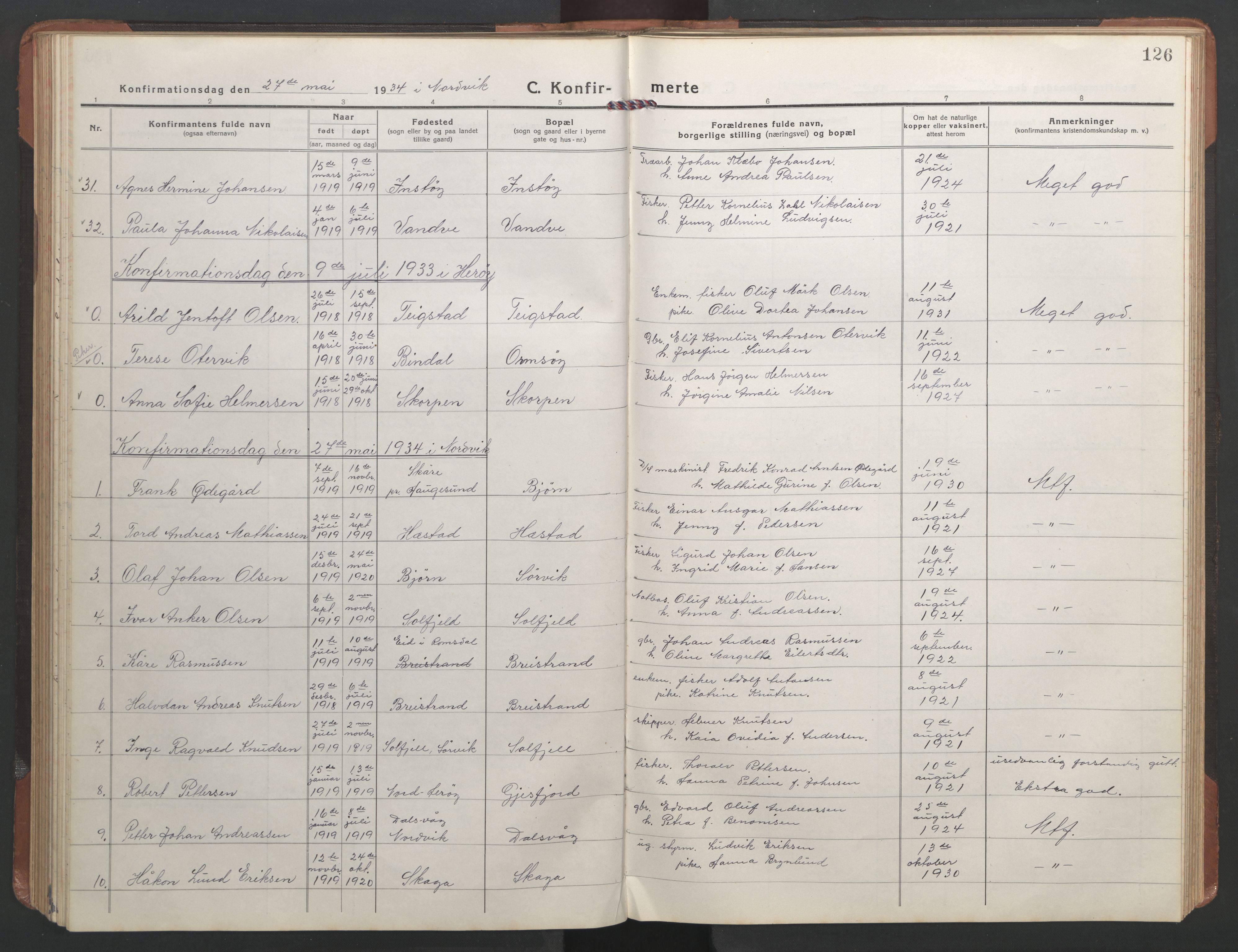Ministerialprotokoller, klokkerbøker og fødselsregistre - Nordland, SAT/A-1459/836/L0539: Parish register (copy) no. 836C03, 1917-1949, p. 126