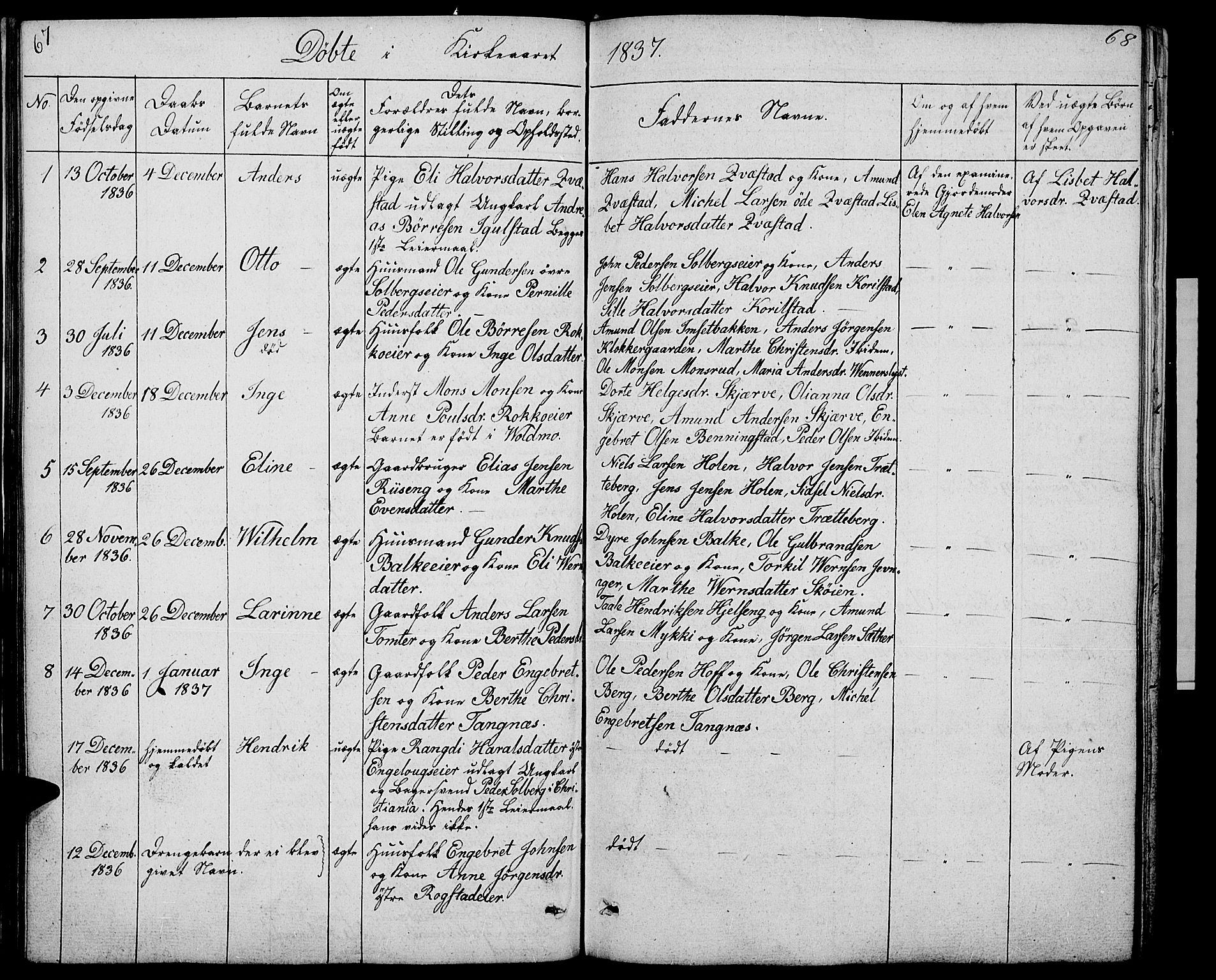 Løten prestekontor, SAH/PREST-022/L/La/L0002: Parish register (copy) no. 2, 1832-1850, p. 67-68
