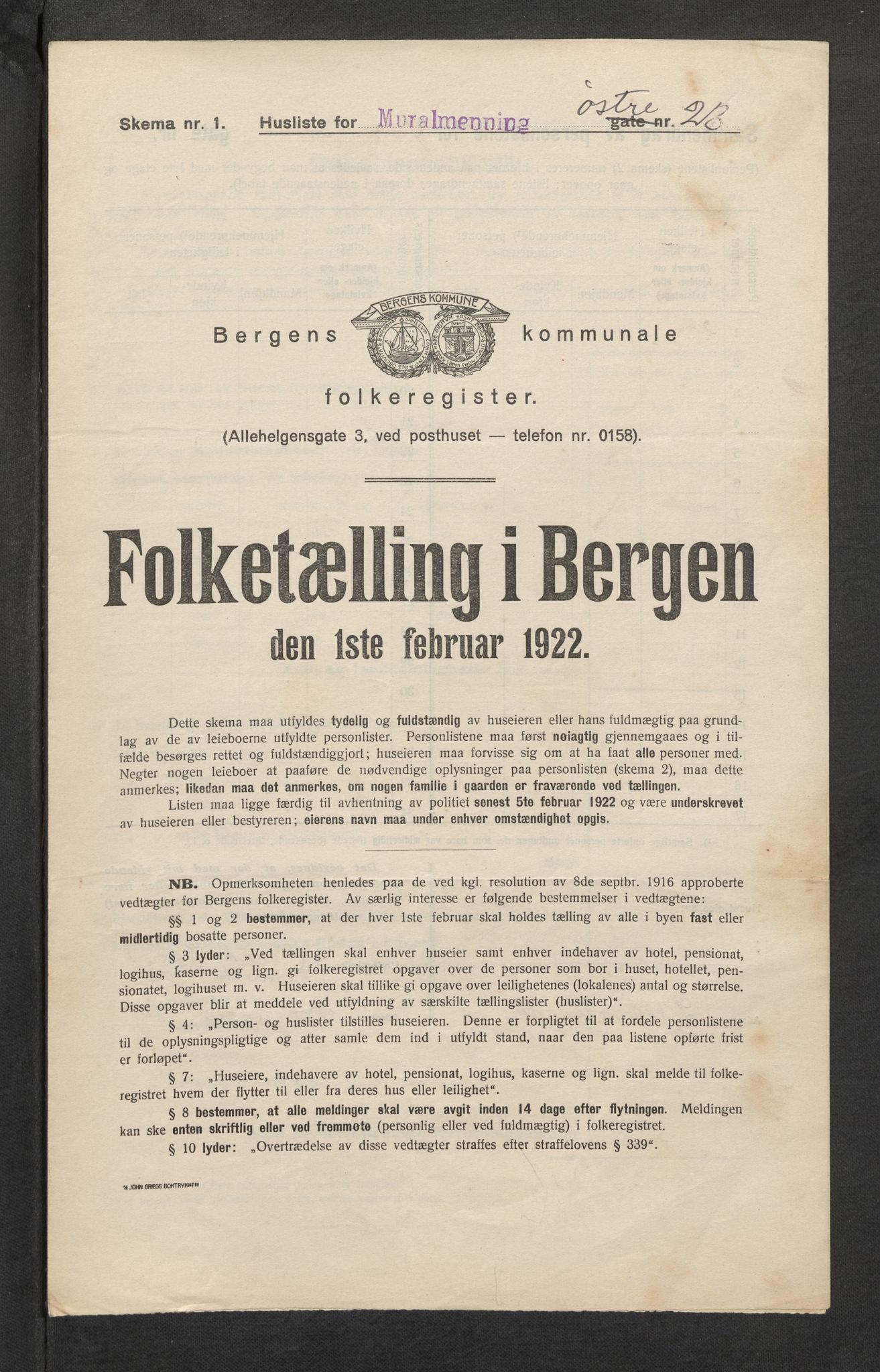 SAB, Municipal Census 1922 for Bergen, 1922, p. 25672