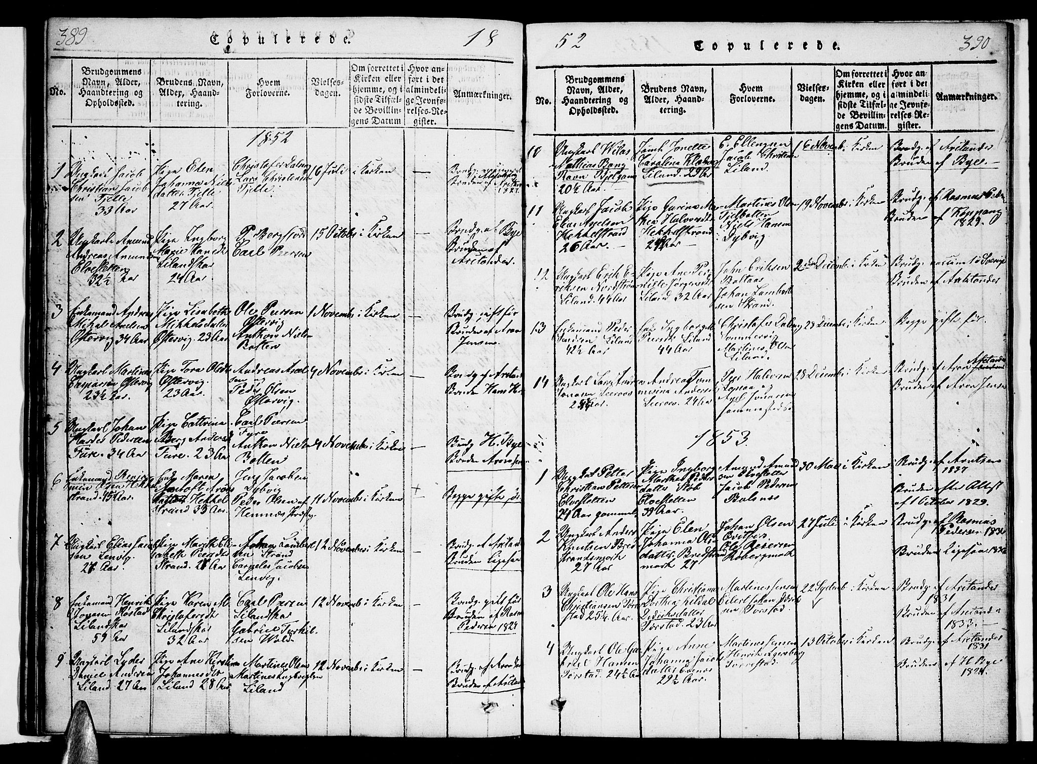 Ministerialprotokoller, klokkerbøker og fødselsregistre - Nordland, AV/SAT-A-1459/863/L0911: Parish register (copy) no. 863C01, 1821-1858, p. 389-390