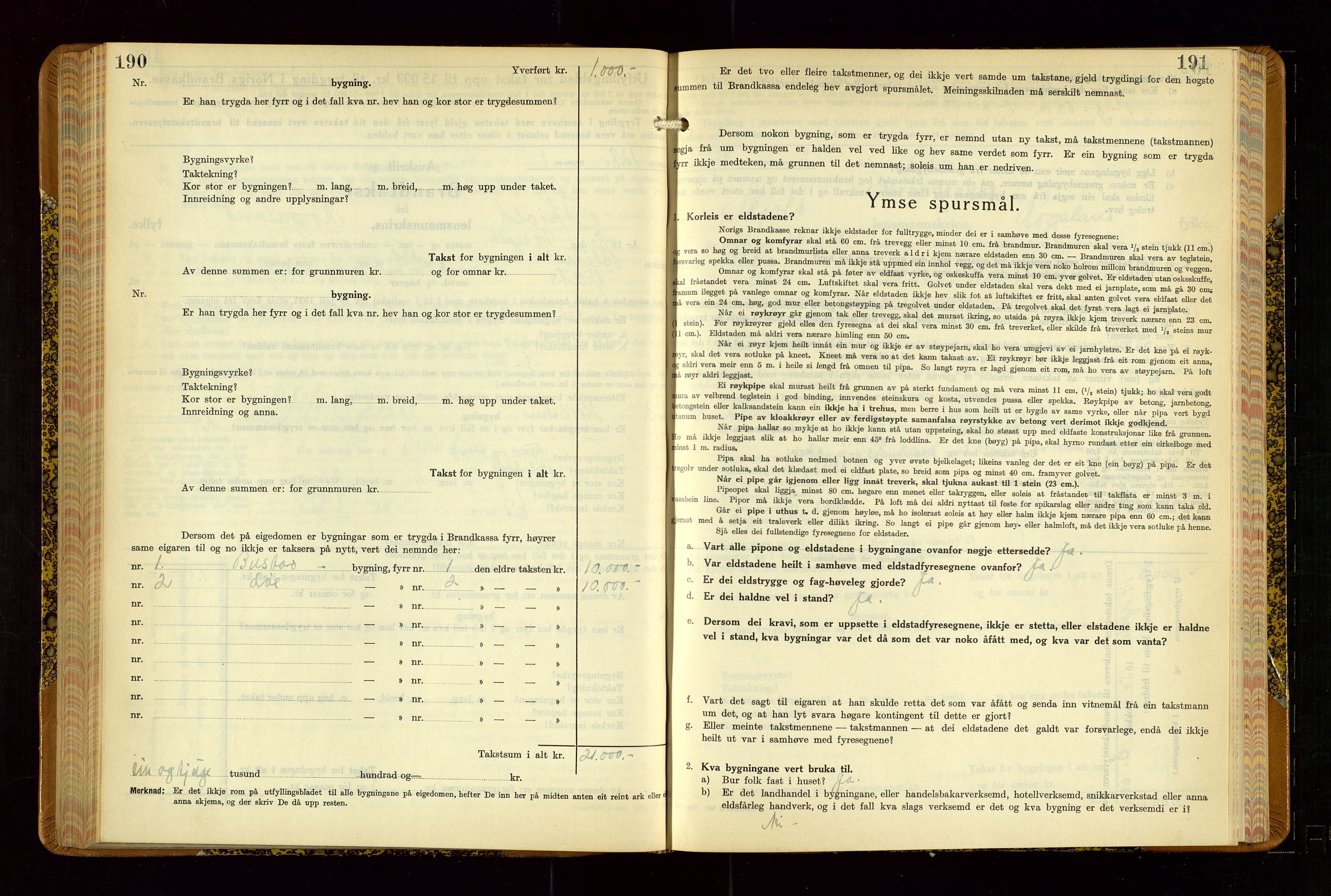 Skjold lensmannskontor, SAST/A-100182/Gob/L0002: "Branntakstbok for Skjold lensmannskrins Rogaland fylke", 1939-1952, p. 190-191