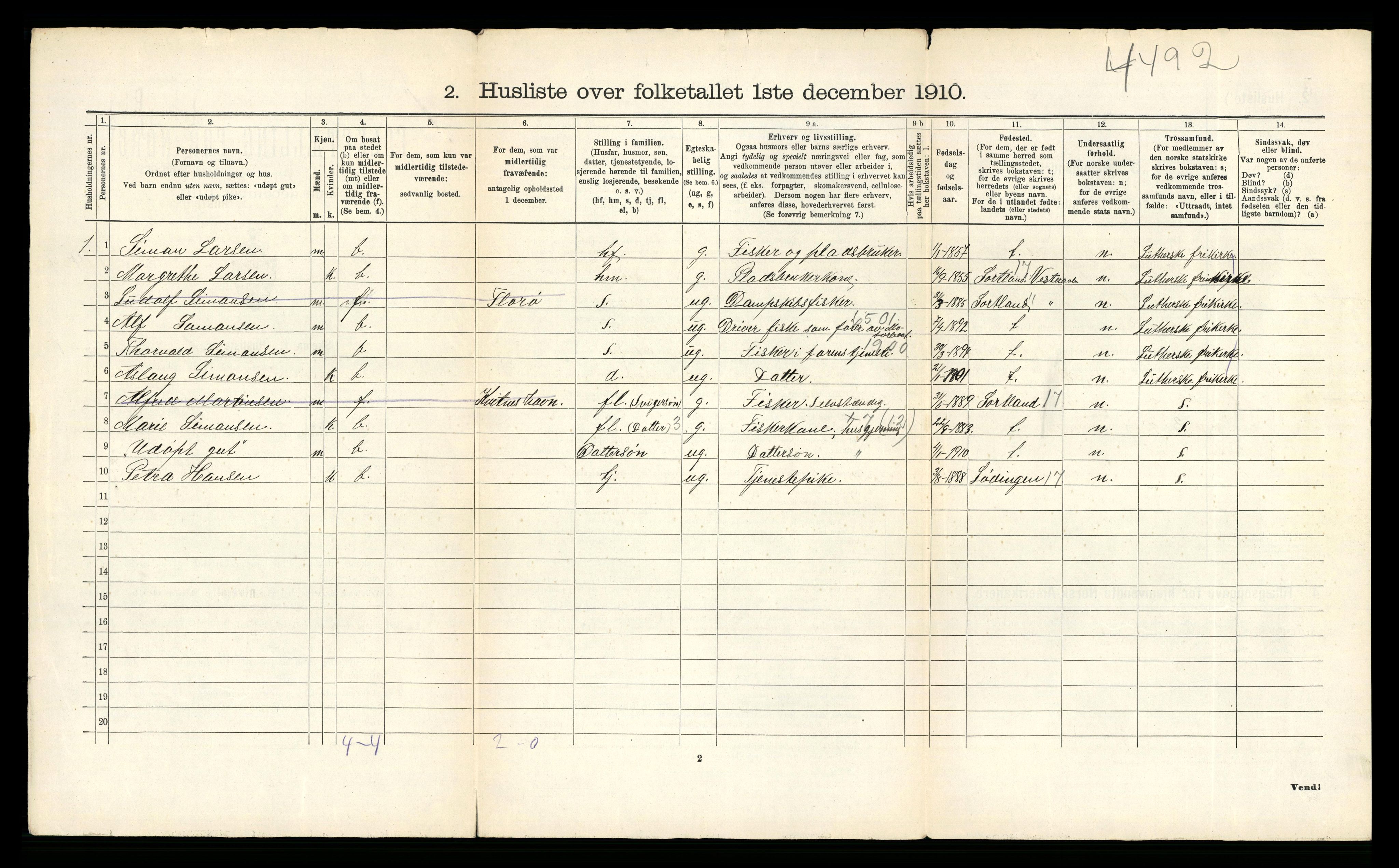 RA, 1910 census for Hadsel, 1910, p. 78