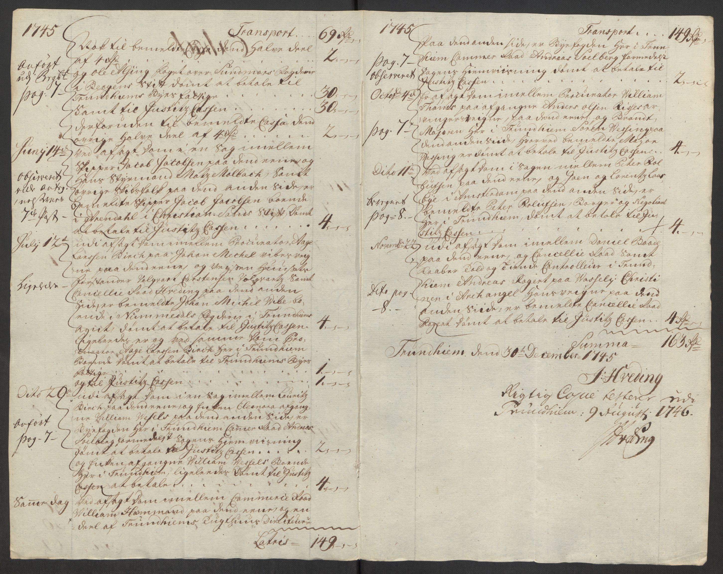 Rentekammeret inntil 1814, Reviderte regnskaper, Byregnskaper, AV/RA-EA-4066/R/Rs/L0541: [S22] Sikt og sakefall, 1743-1746, p. 296
