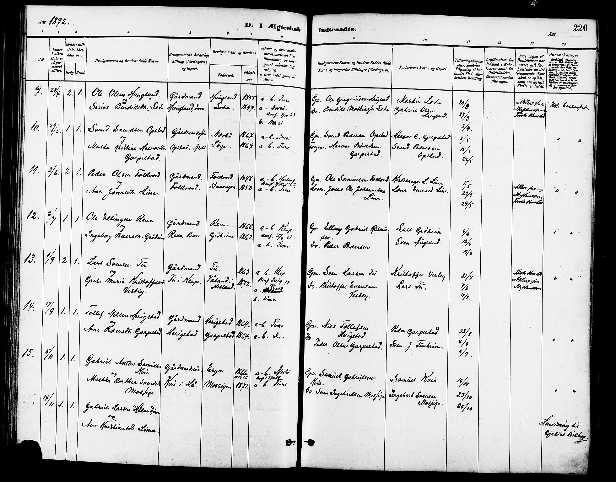 Lye sokneprestkontor, AV/SAST-A-101794/001/30BA/L0009: Parish register (official) no. A 8, 1881-1892, p. 226