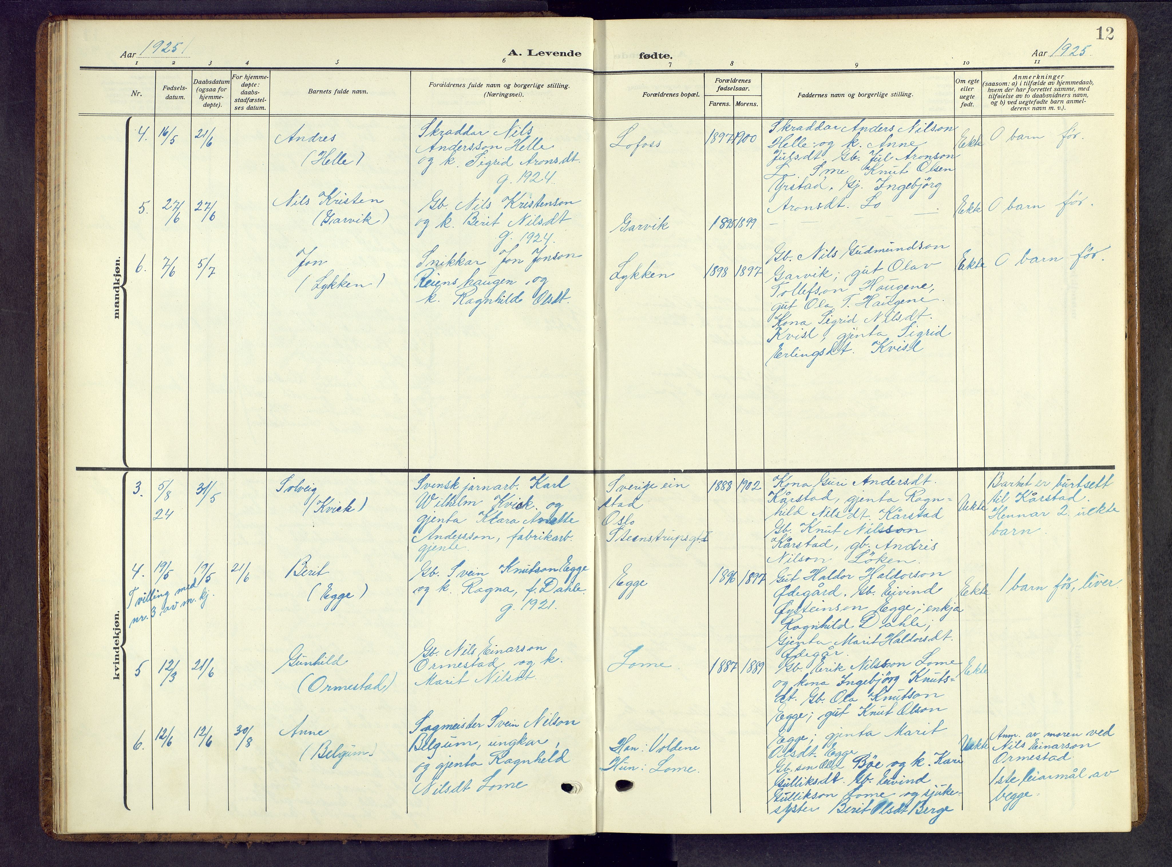 Vestre Slidre prestekontor, SAH/PREST-136/H/Ha/Hab/L0009: Parish register (copy) no. 9, 1914-1970, p. 12