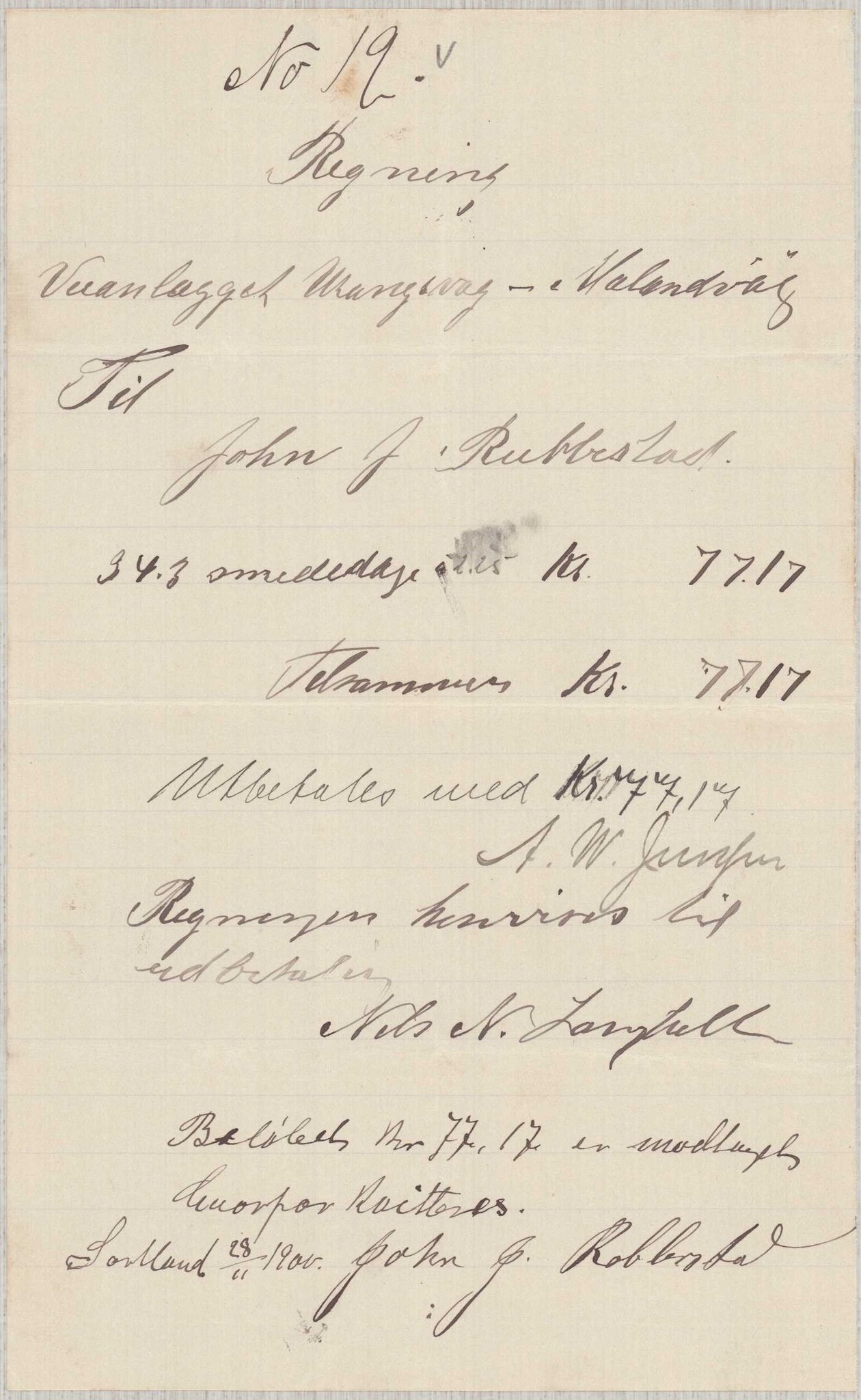 Finnaas kommune. Formannskapet, IKAH/1218a-021/E/Ea/L0002/0001: Rekneskap for veganlegg / Rekneskap for veganlegget Urangsvåg - Mælandsvåg, 1898-1900, p. 161