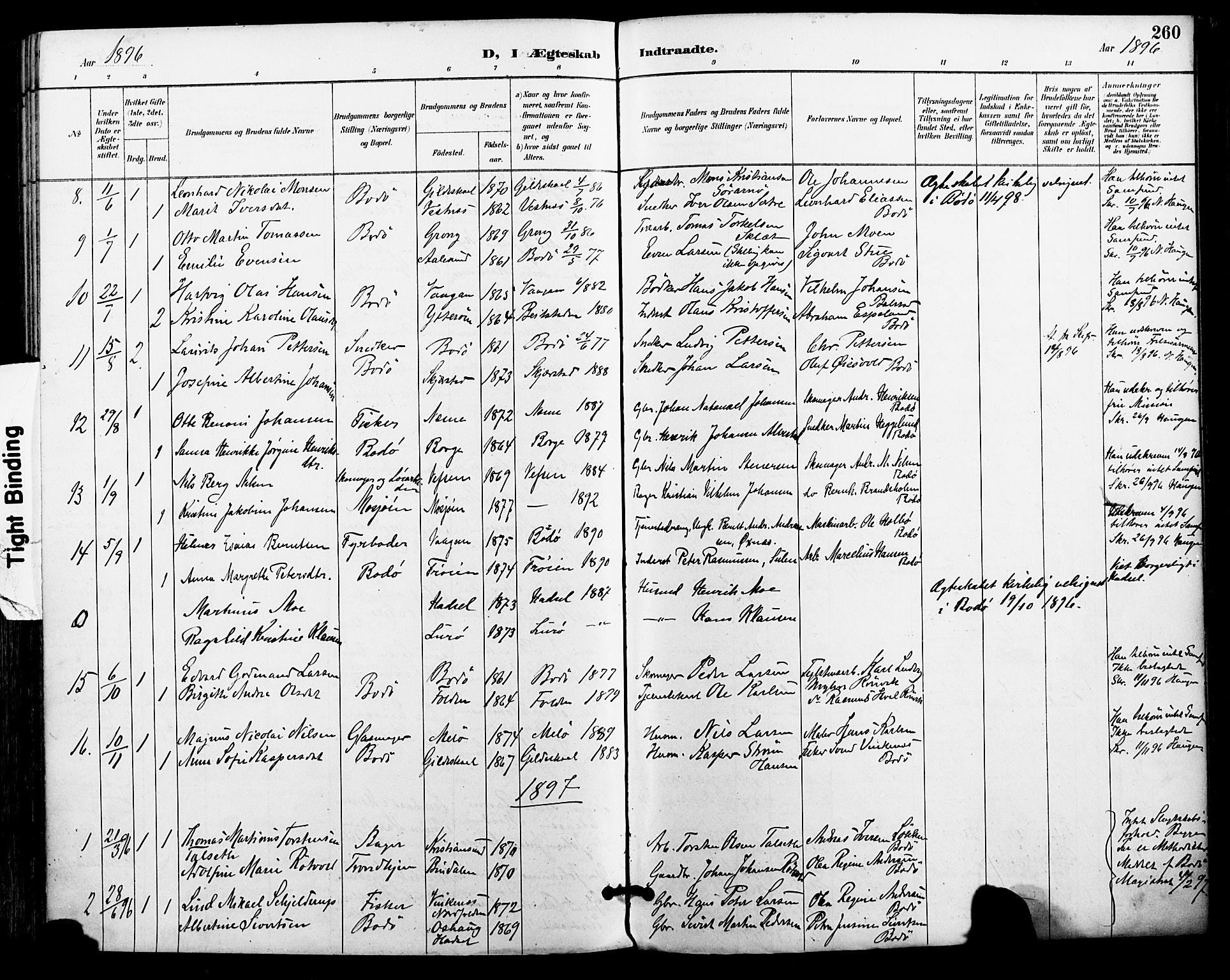 Ministerialprotokoller, klokkerbøker og fødselsregistre - Nordland, SAT/A-1459/801/L0010: Parish register (official) no. 801A10, 1888-1899, p. 260