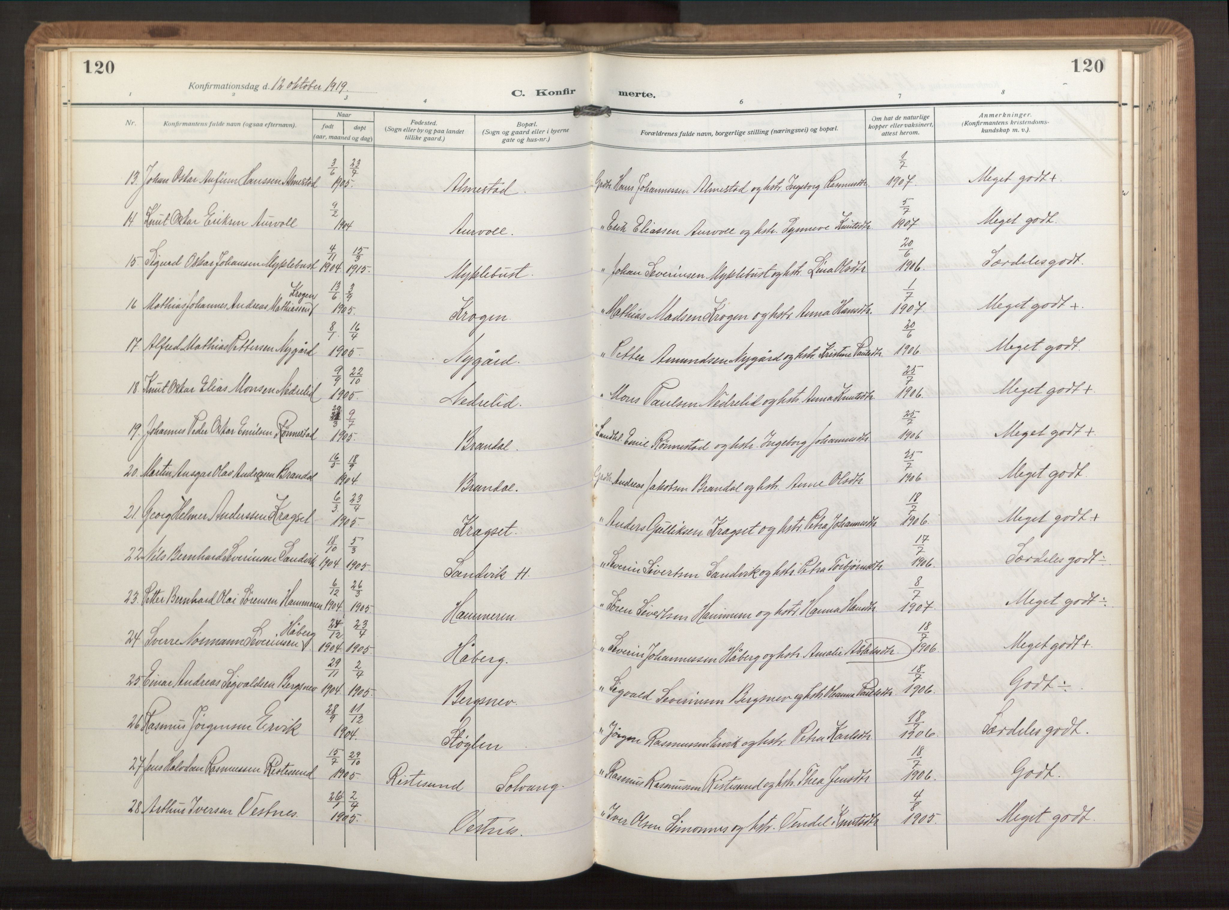 Ministerialprotokoller, klokkerbøker og fødselsregistre - Møre og Romsdal, AV/SAT-A-1454/503/L0044: Parish register (official) no. 503A12, 1918-1931, p. 120