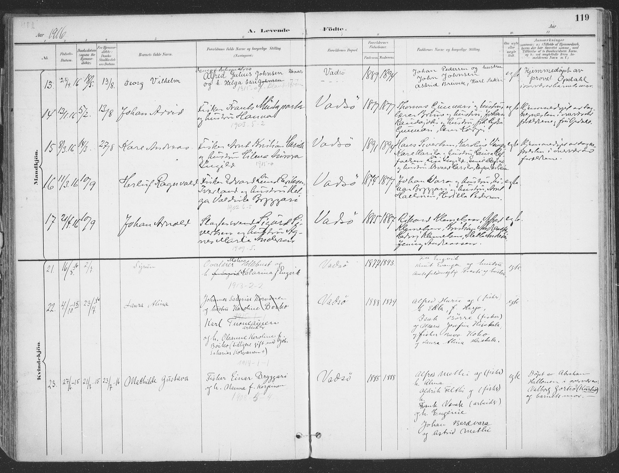 Vadsø sokneprestkontor, AV/SATØ-S-1325/H/Ha/L0007kirke: Parish register (official) no. 7, 1896-1916, p. 119