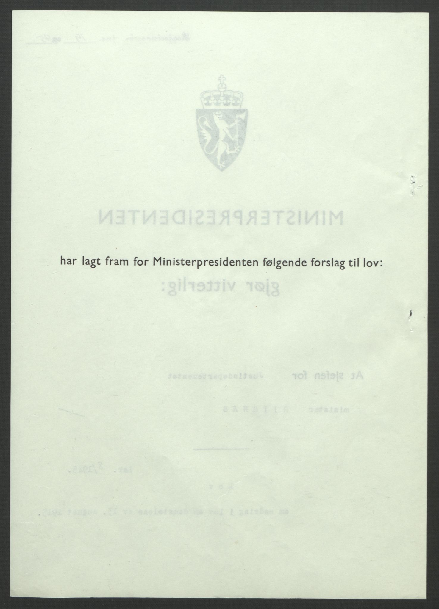 NS-administrasjonen 1940-1945 (Statsrådsekretariatet, de kommisariske statsråder mm), AV/RA-S-4279/D/Db/L0101/0001: -- / Lover og vedtak, 1945, p. 32