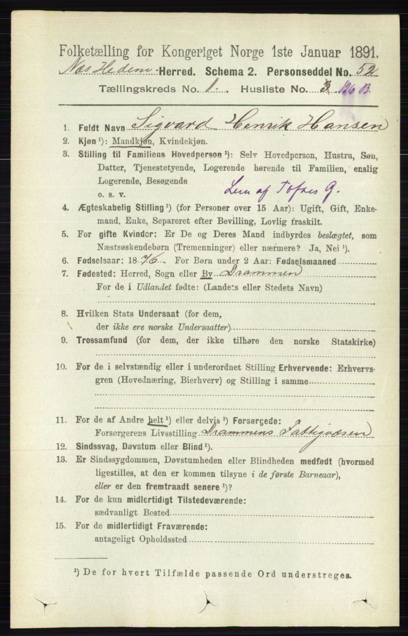 RA, 1891 census for 0411 Nes, 1891, p. 959