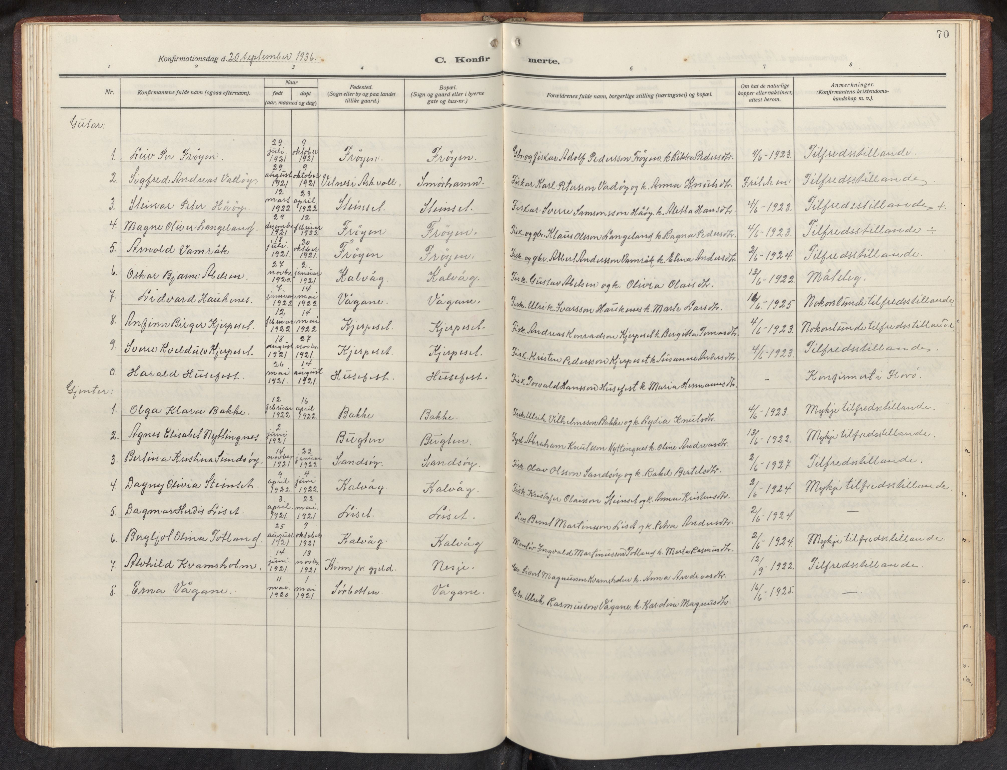 Bremanger sokneprestembete, AV/SAB-A-82201/H/Hab/Habb/L0002: Parish register (copy) no. B 2, 1926-1945, p. 69b-70a