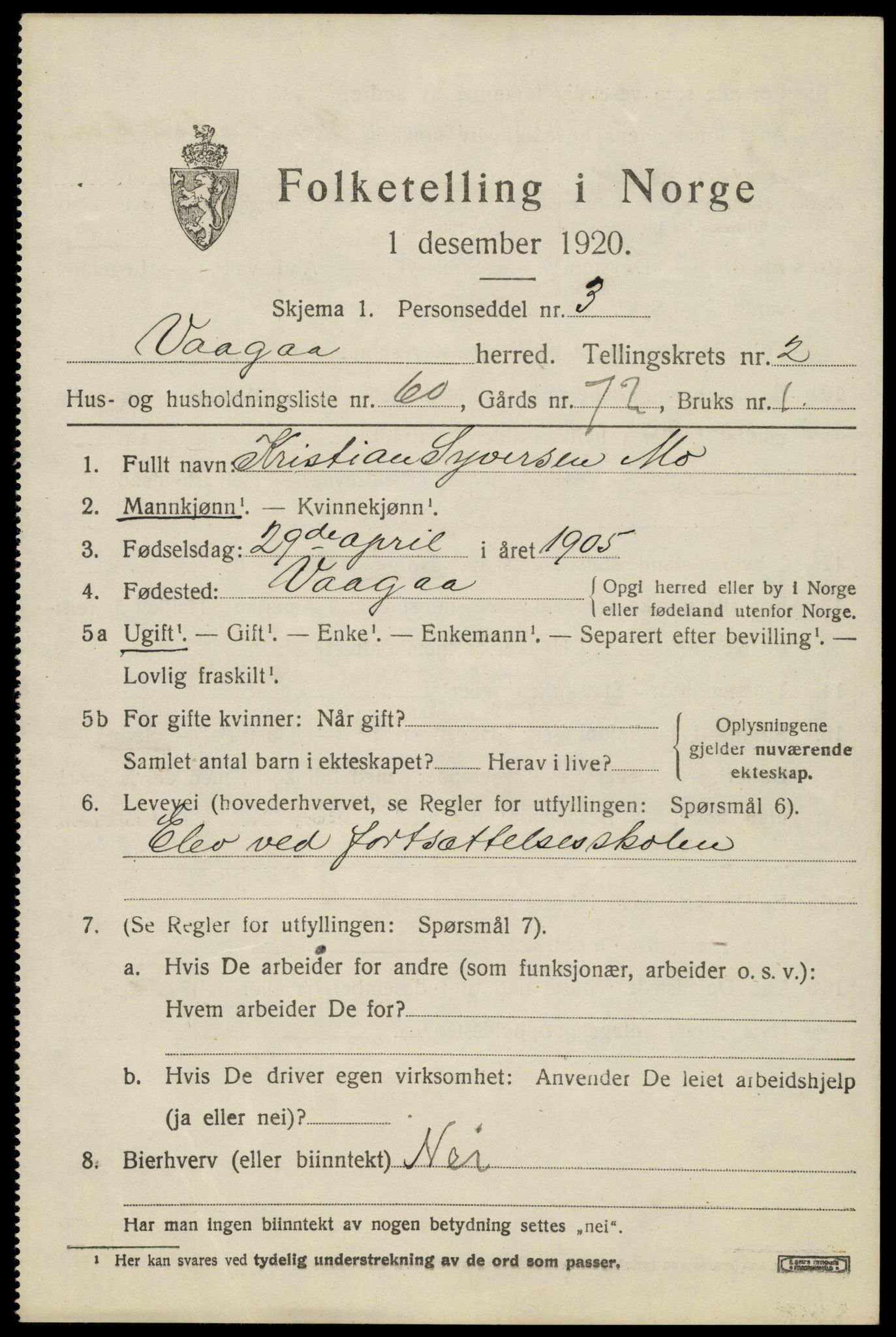 SAH, 1920 census for Vågå, 1920, p. 2678