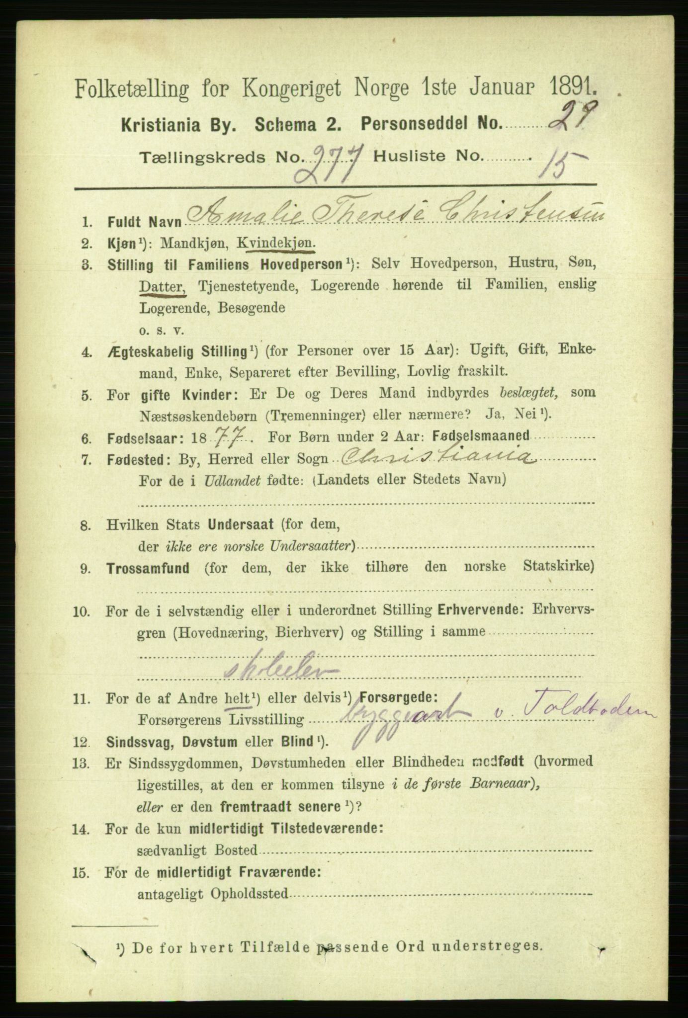 RA, 1891 census for 0301 Kristiania, 1891, p. 168367