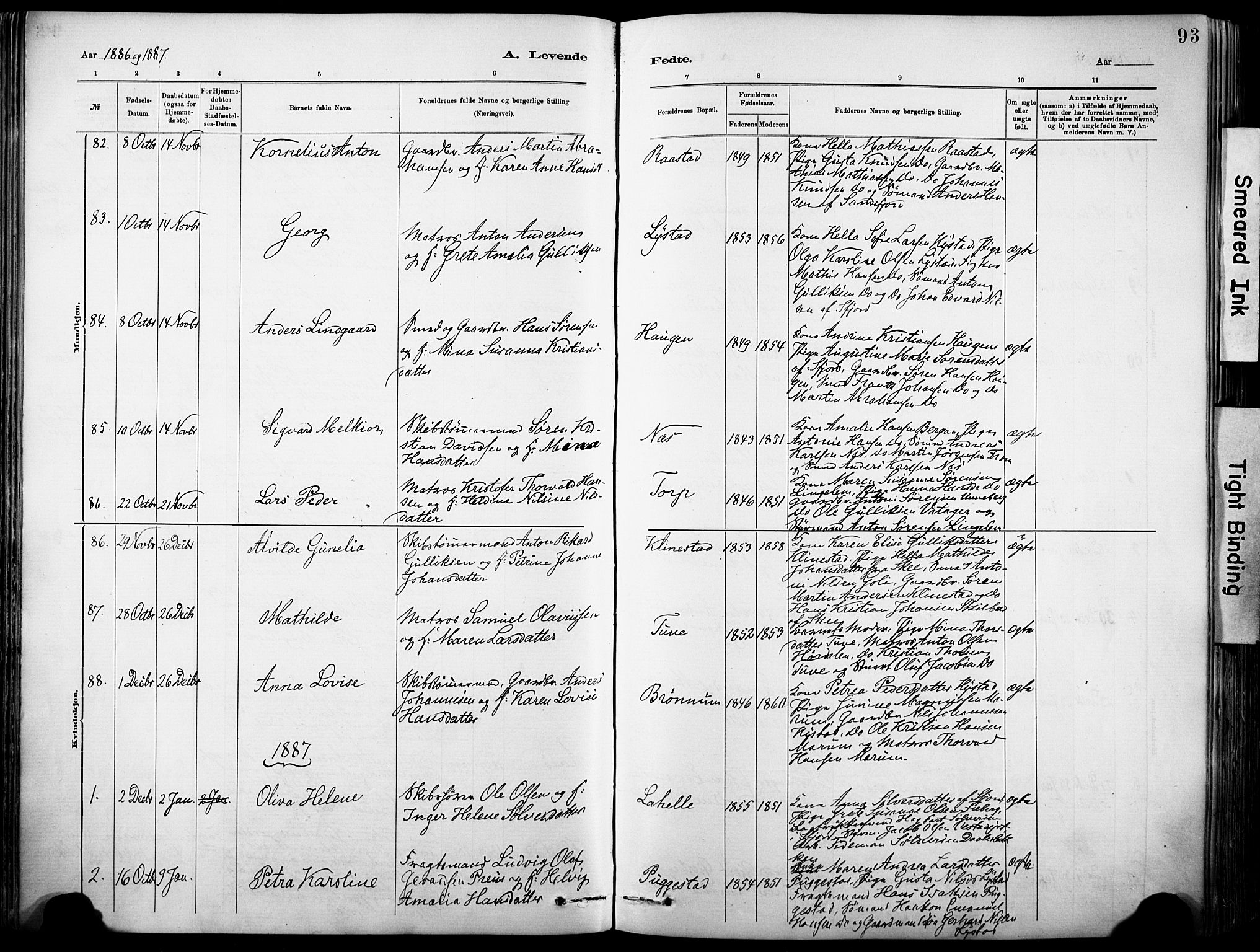 Sandar kirkebøker, SAKO/A-243/F/Fa/L0012: Parish register (official) no. 12, 1883-1895, p. 93