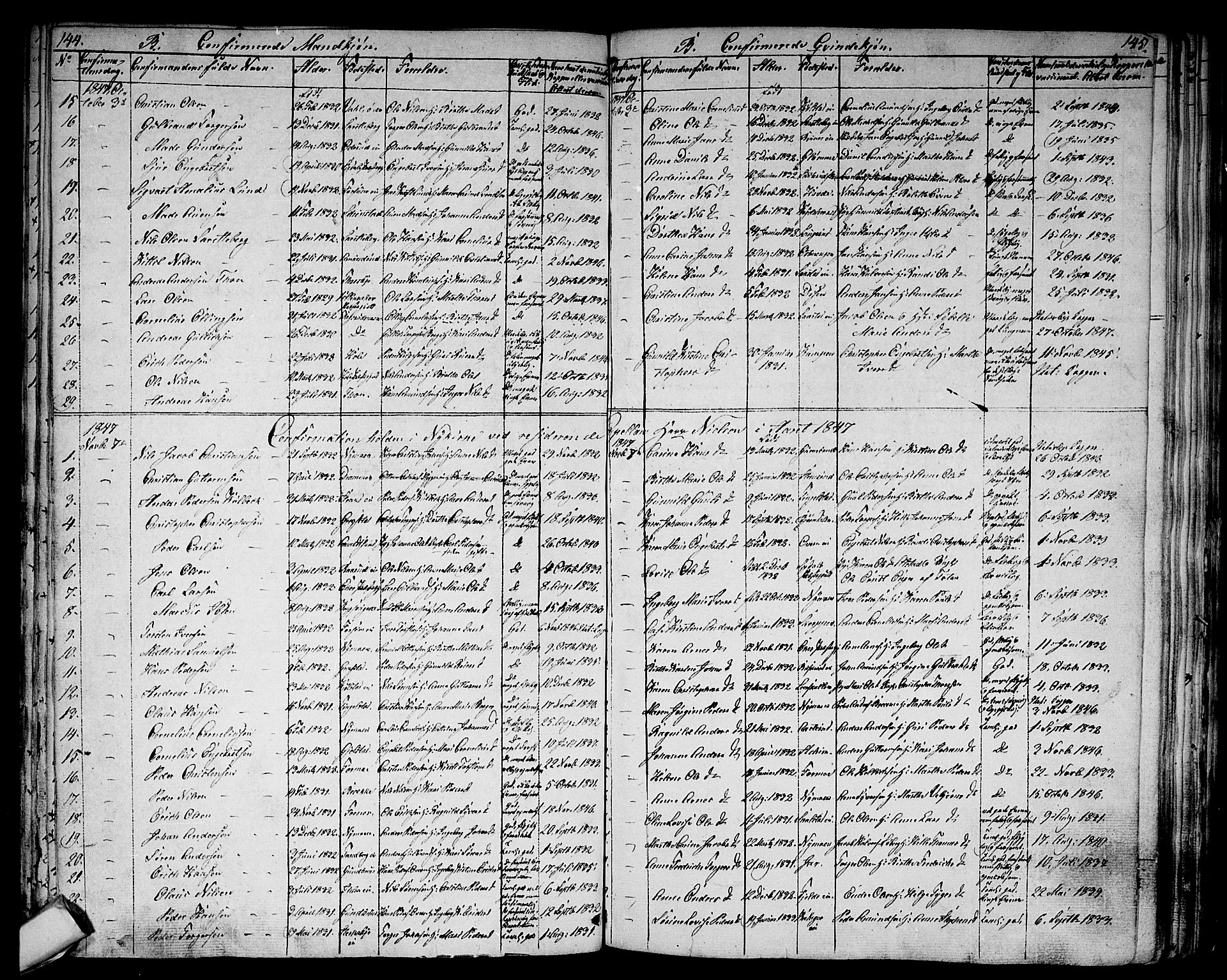 Modum kirkebøker, SAKO/A-234/G/Ga/L0005: Parish register (copy) no. I 5, 1847-1853, p. 144-145