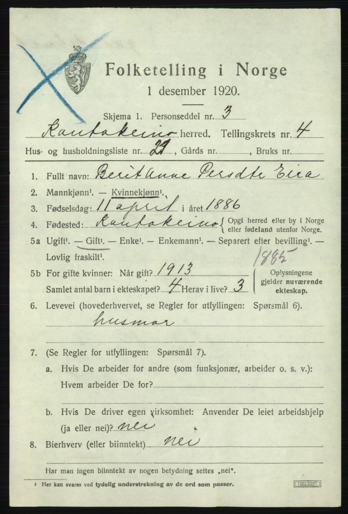 SATØ, 1920 census for Kautokeino, 1920, p. 1877