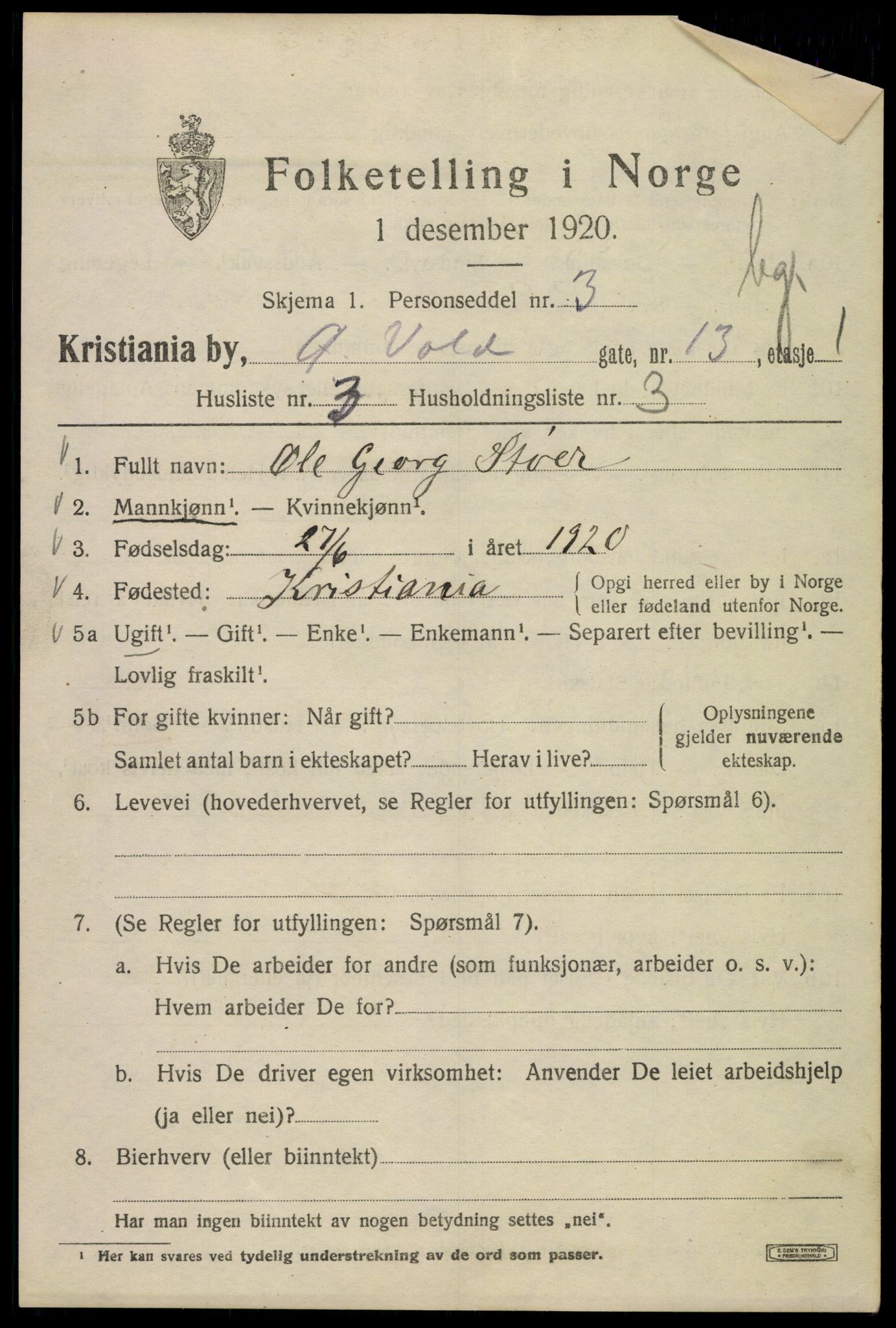 SAO, 1920 census for Kristiania, 1920, p. 658851