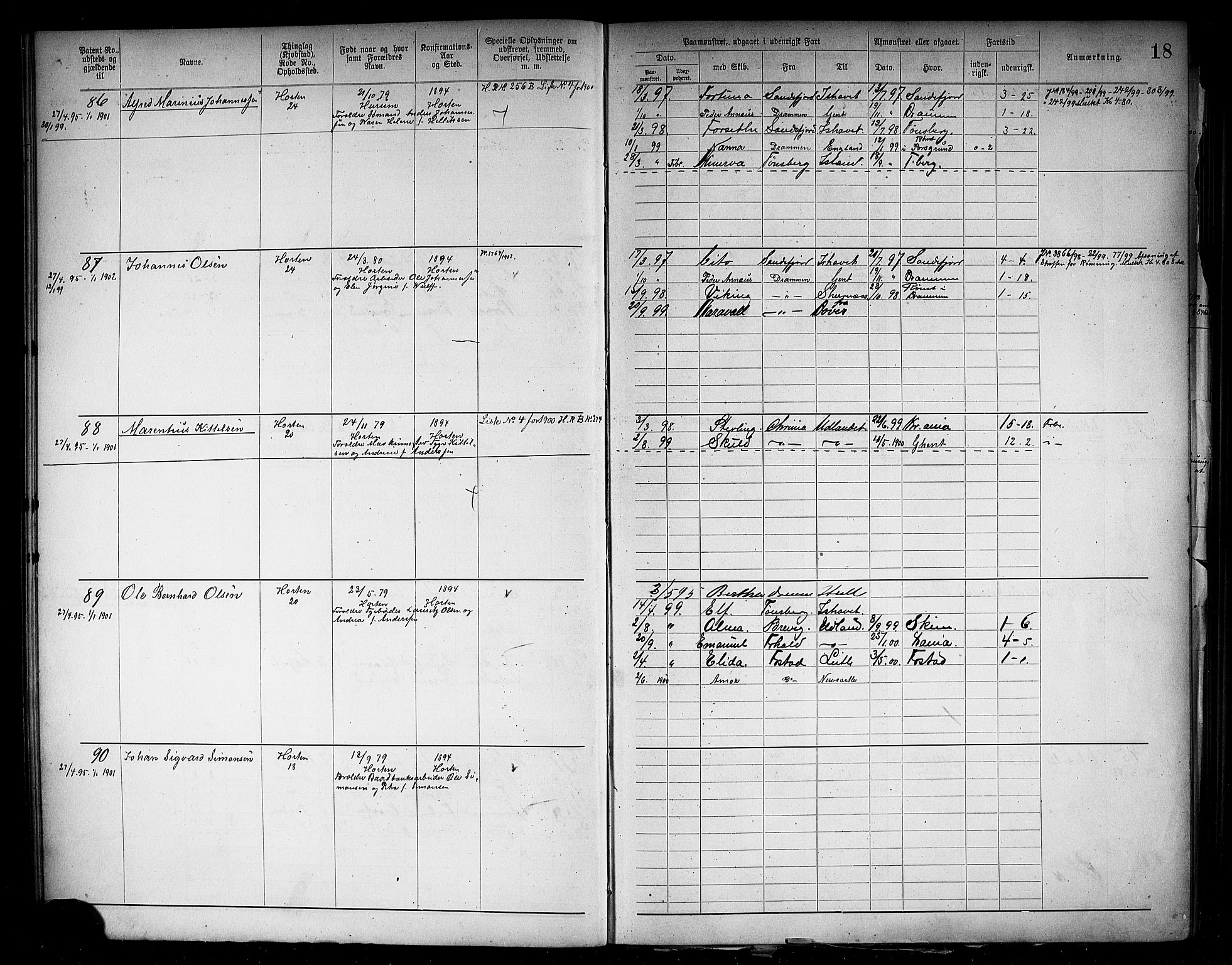 Horten innrulleringskontor, SAKO/A-785/F/Fb/L0006: Annotasjonsrulle, 1889-1911, p. 21