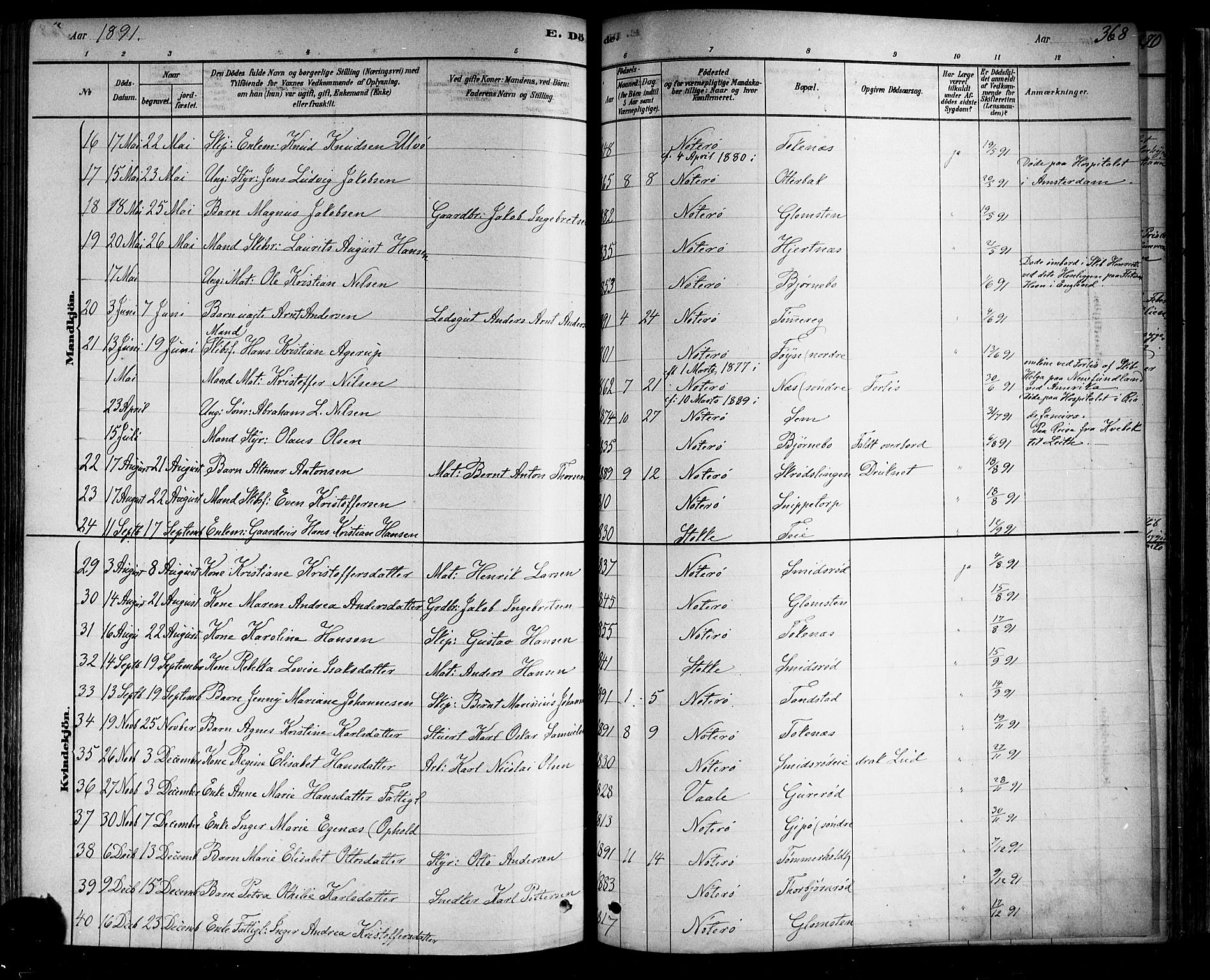 Nøtterøy kirkebøker, AV/SAKO-A-354/F/Fa/L0008: Parish register (official) no. I 8, 1878-1893, p. 368