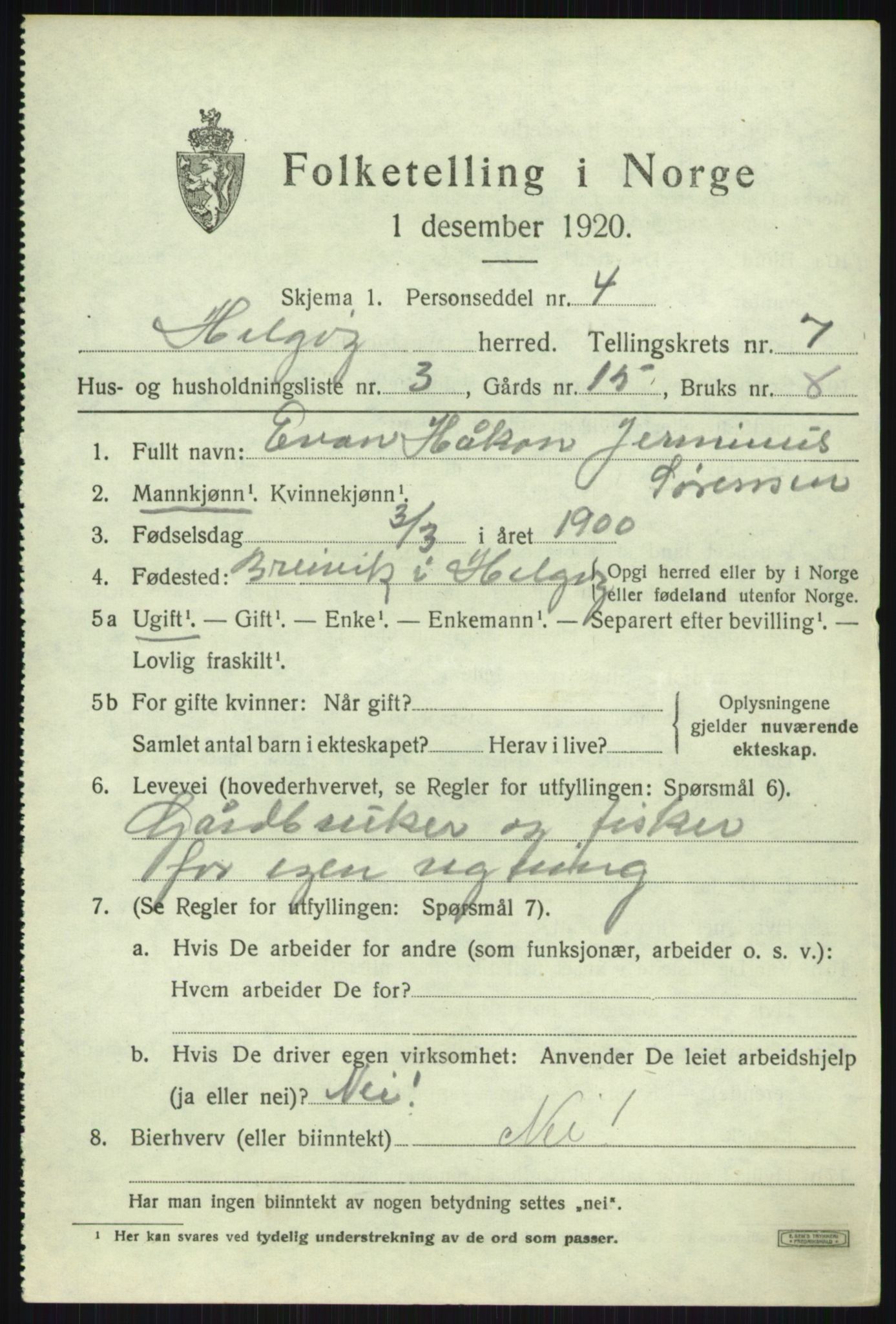 SATØ, 1920 census for Helgøy, 1920, p. 2567