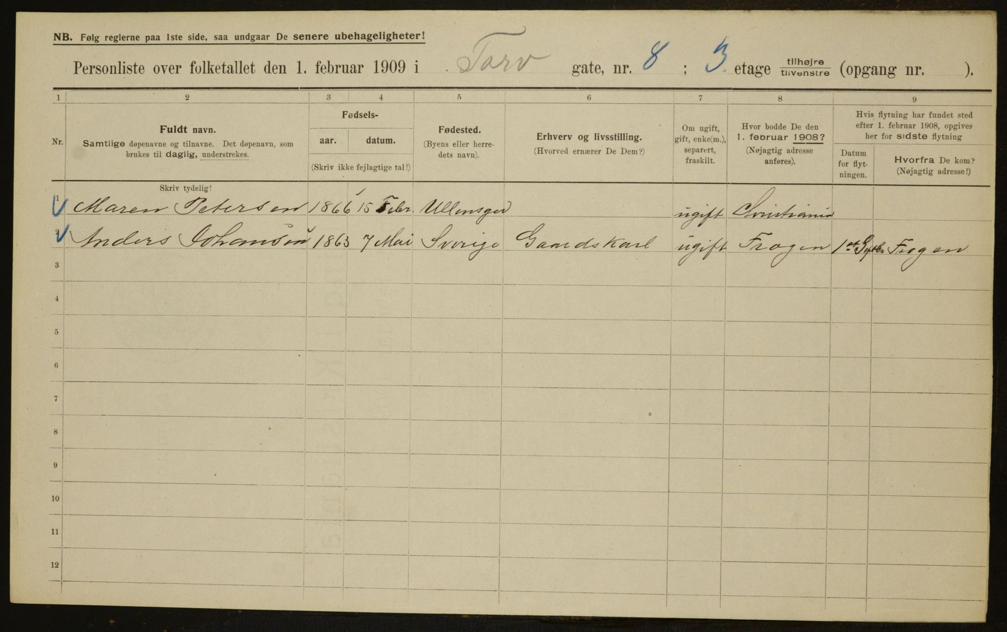 OBA, Municipal Census 1909 for Kristiania, 1909, p. 103353