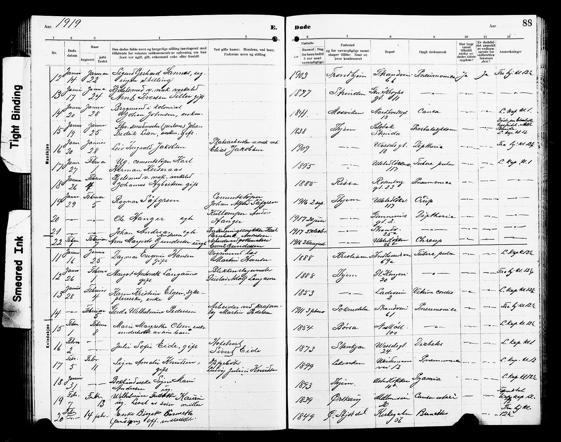 Ministerialprotokoller, klokkerbøker og fødselsregistre - Sør-Trøndelag, SAT/A-1456/605/L0257: Parish register (copy) no. 605C04, 1916-1922, p. 88