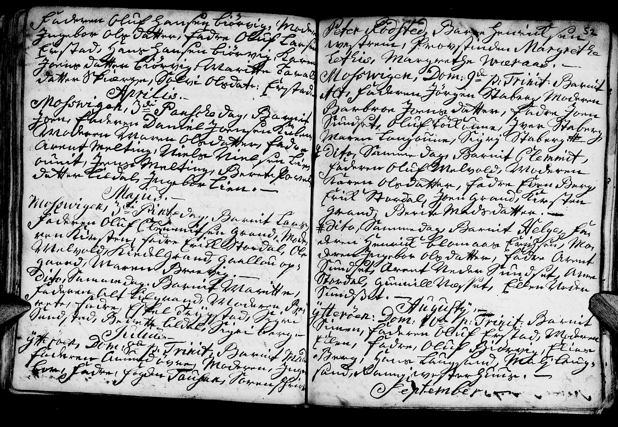 Ministerialprotokoller, klokkerbøker og fødselsregistre - Nord-Trøndelag, SAT/A-1458/722/L0215: Parish register (official) no. 722A02, 1718-1755, p. 52