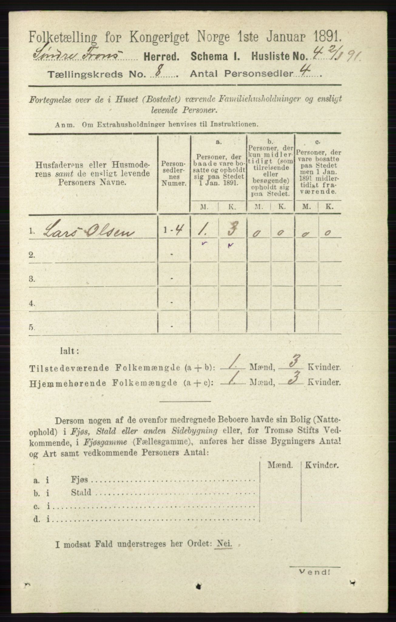 RA, 1891 census for 0519 Sør-Fron, 1891, p. 3711