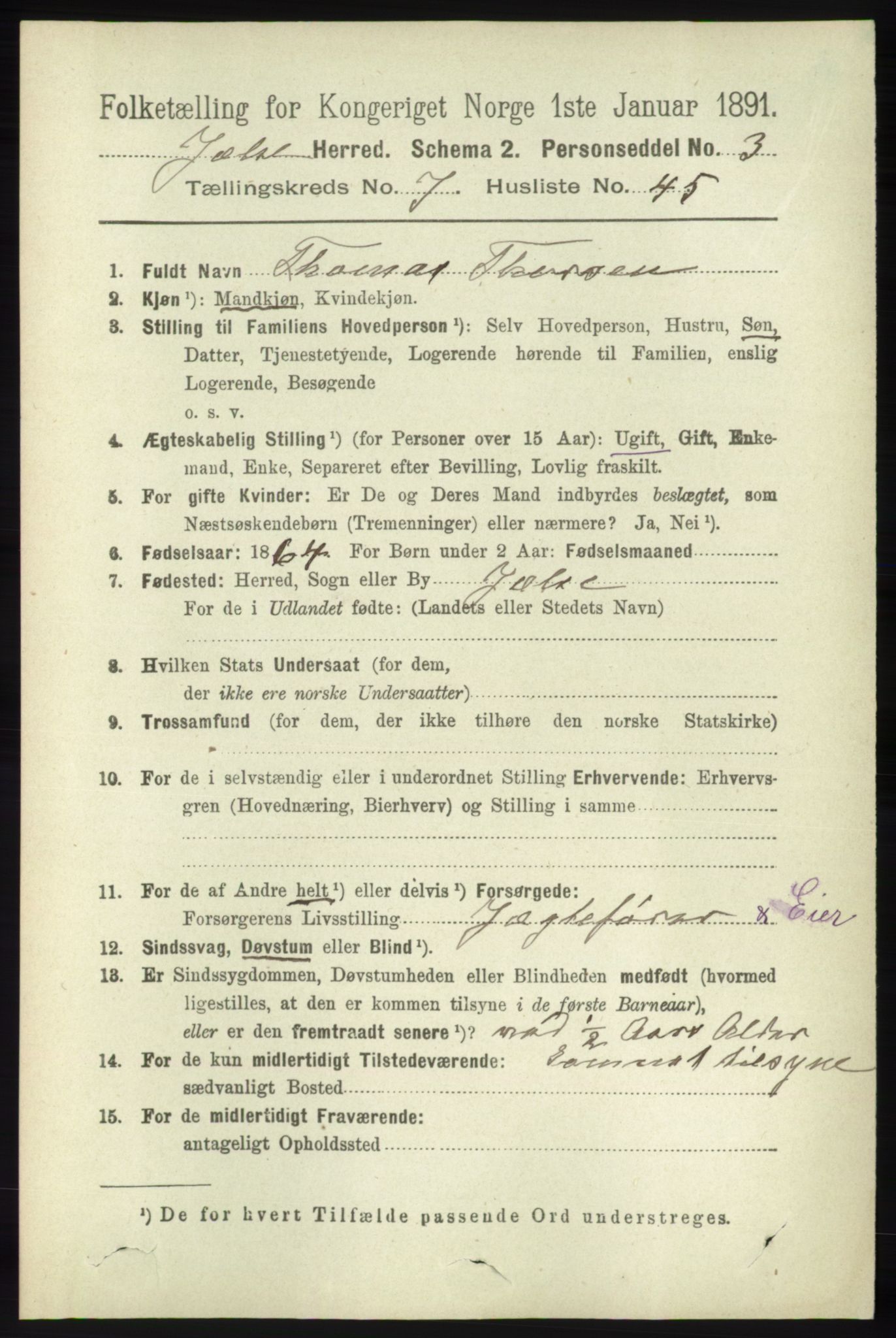 RA, 1891 census for 1138 Jelsa, 1891, p. 1747