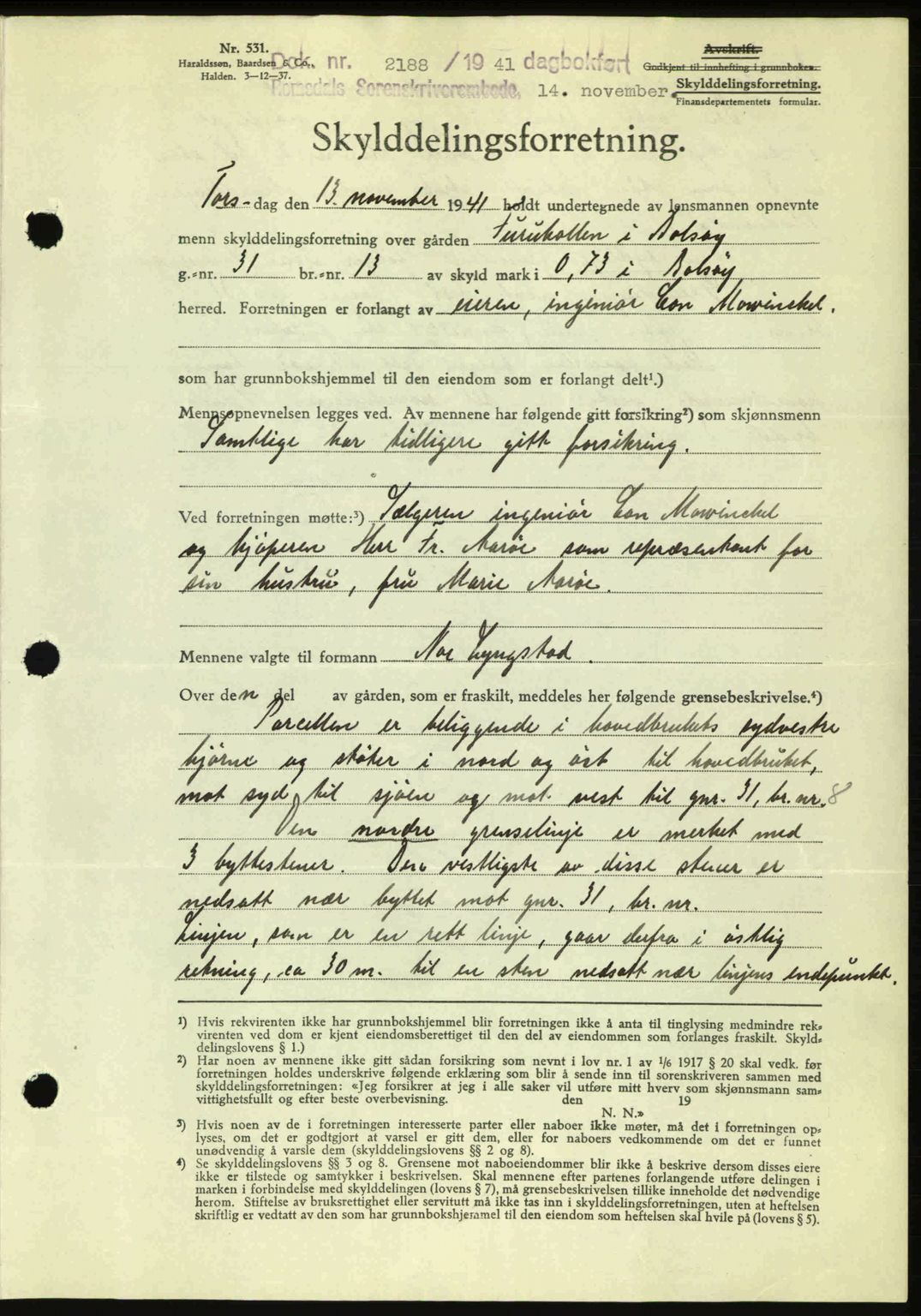 Romsdal sorenskriveri, AV/SAT-A-4149/1/2/2C: Mortgage book no. A11, 1941-1942, Diary no: : 2188/1941